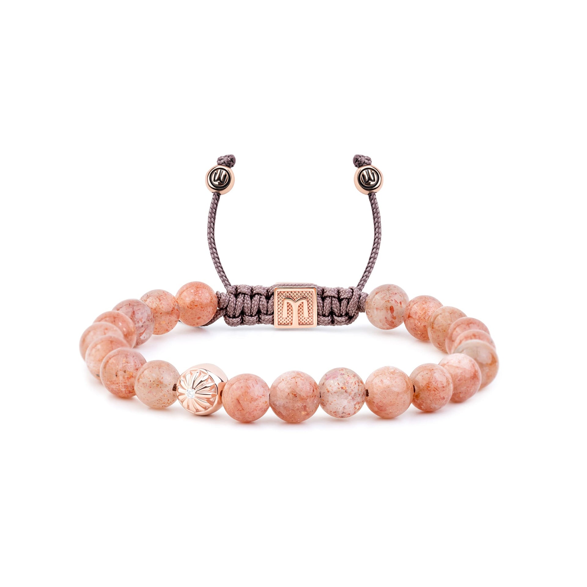 Sunstone Bracelet With Dark Mauve String & Rose Gold