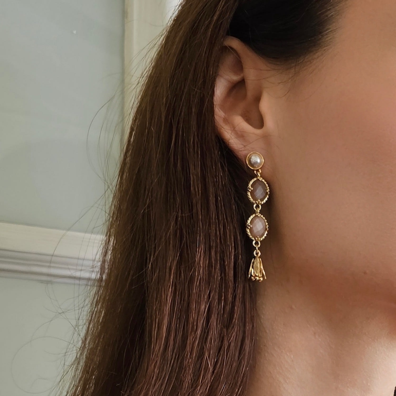 Sunstone Dangle Stud Earrings