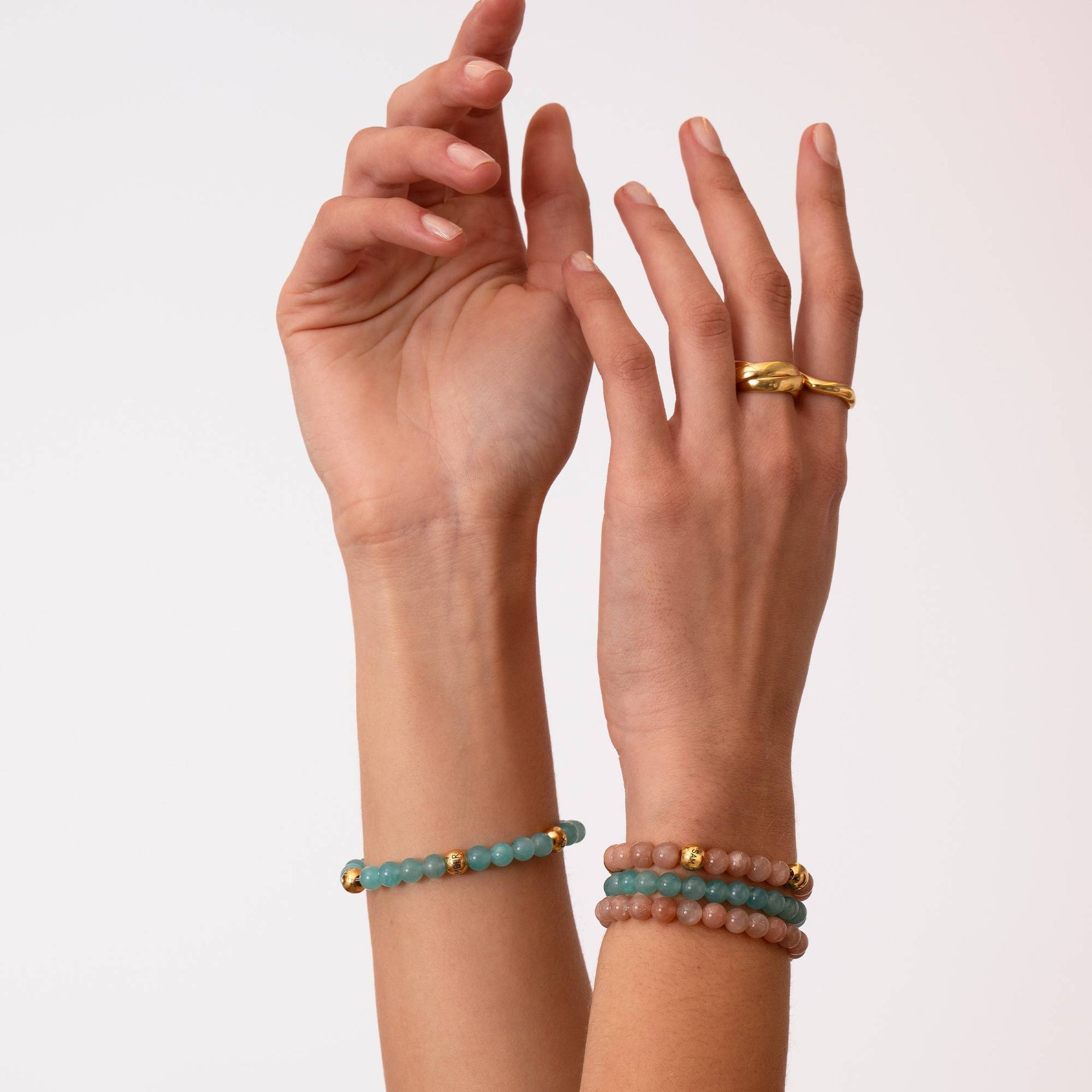Sunstone Semi-Precious Balance Bead Bracelet in 18K Gold Plating