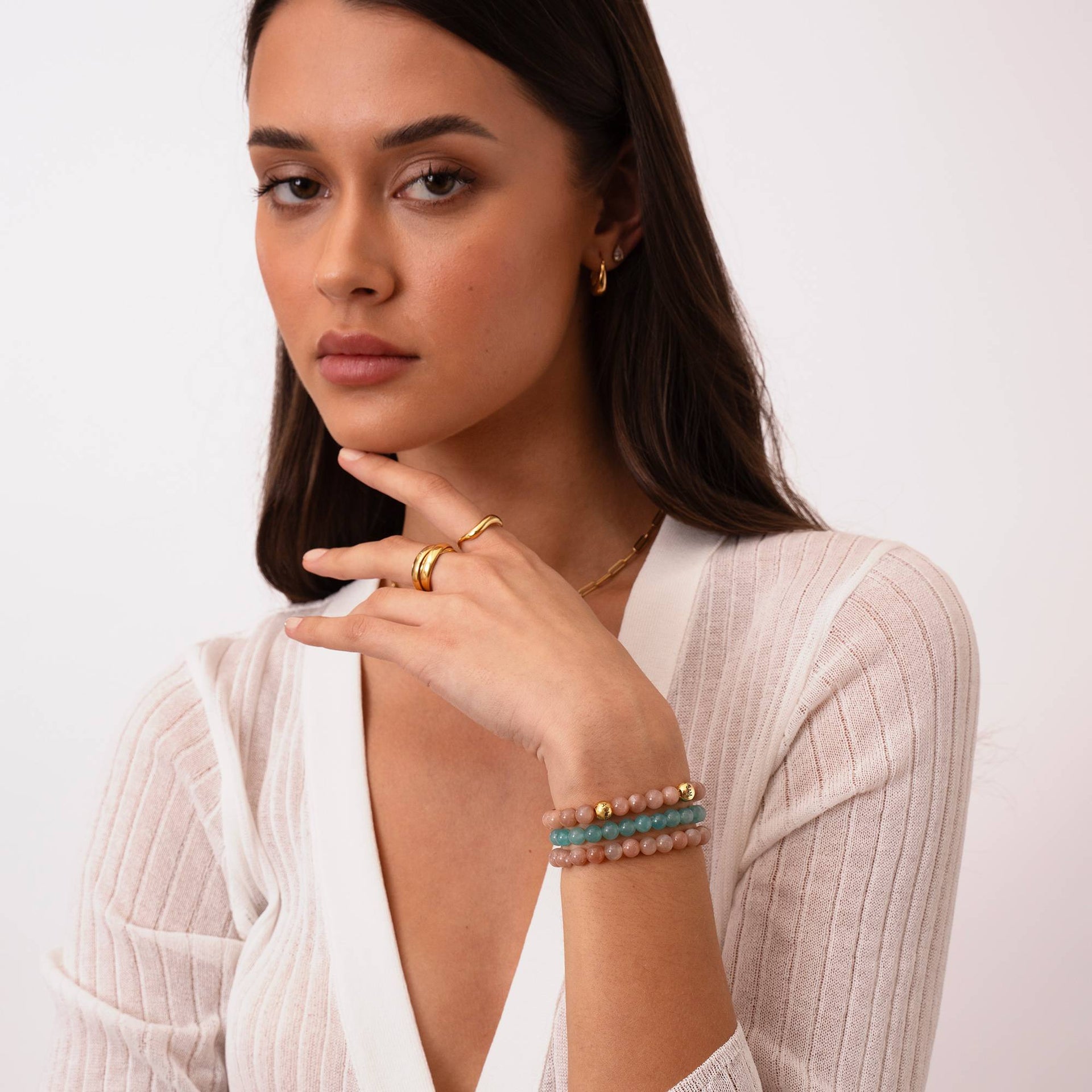 Sunstone Semi-Precious Balance Bead Bracelet in 18K Gold Vermeil