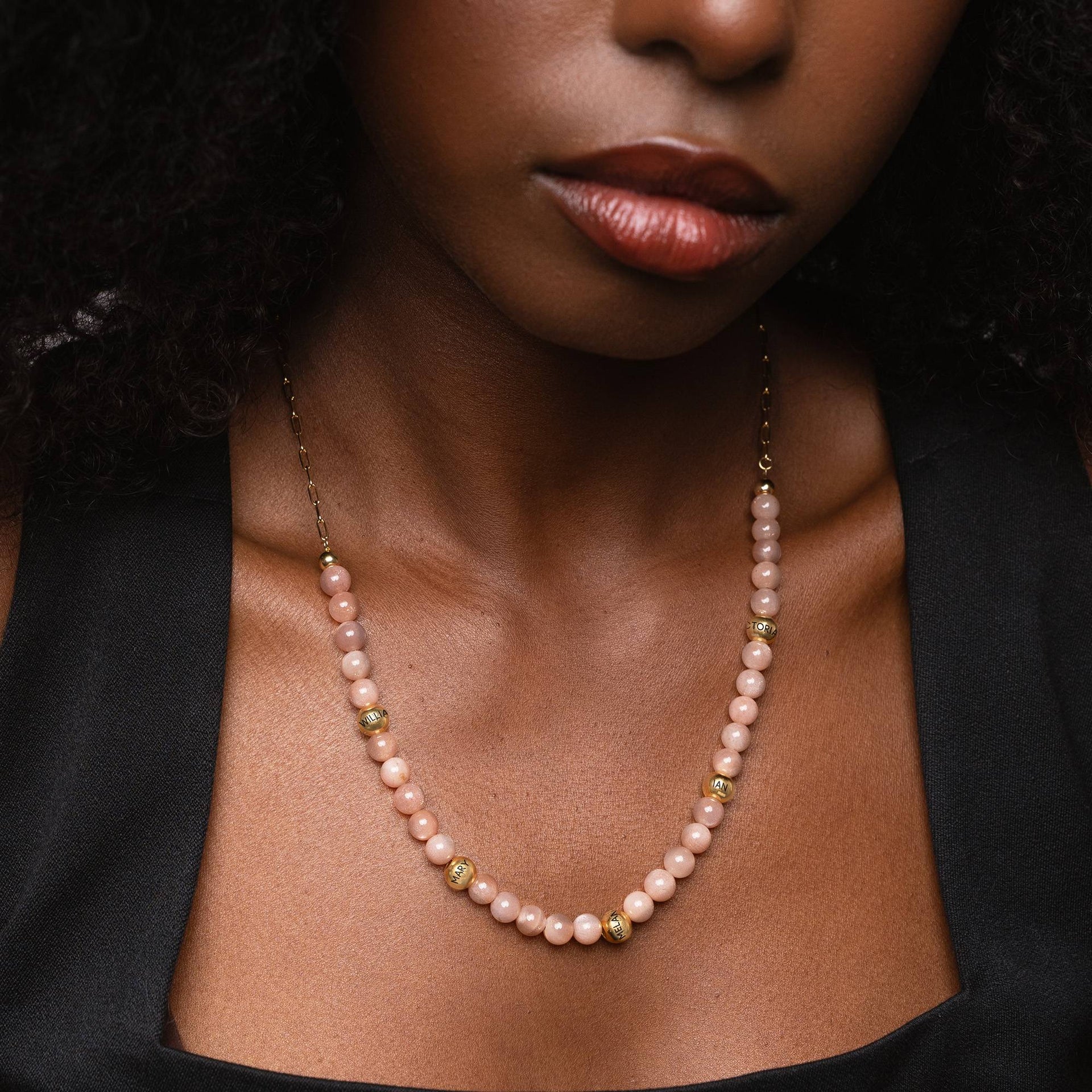 Sunstone Semi-Precious Balance Bead Necklace in 18K Gold Plating