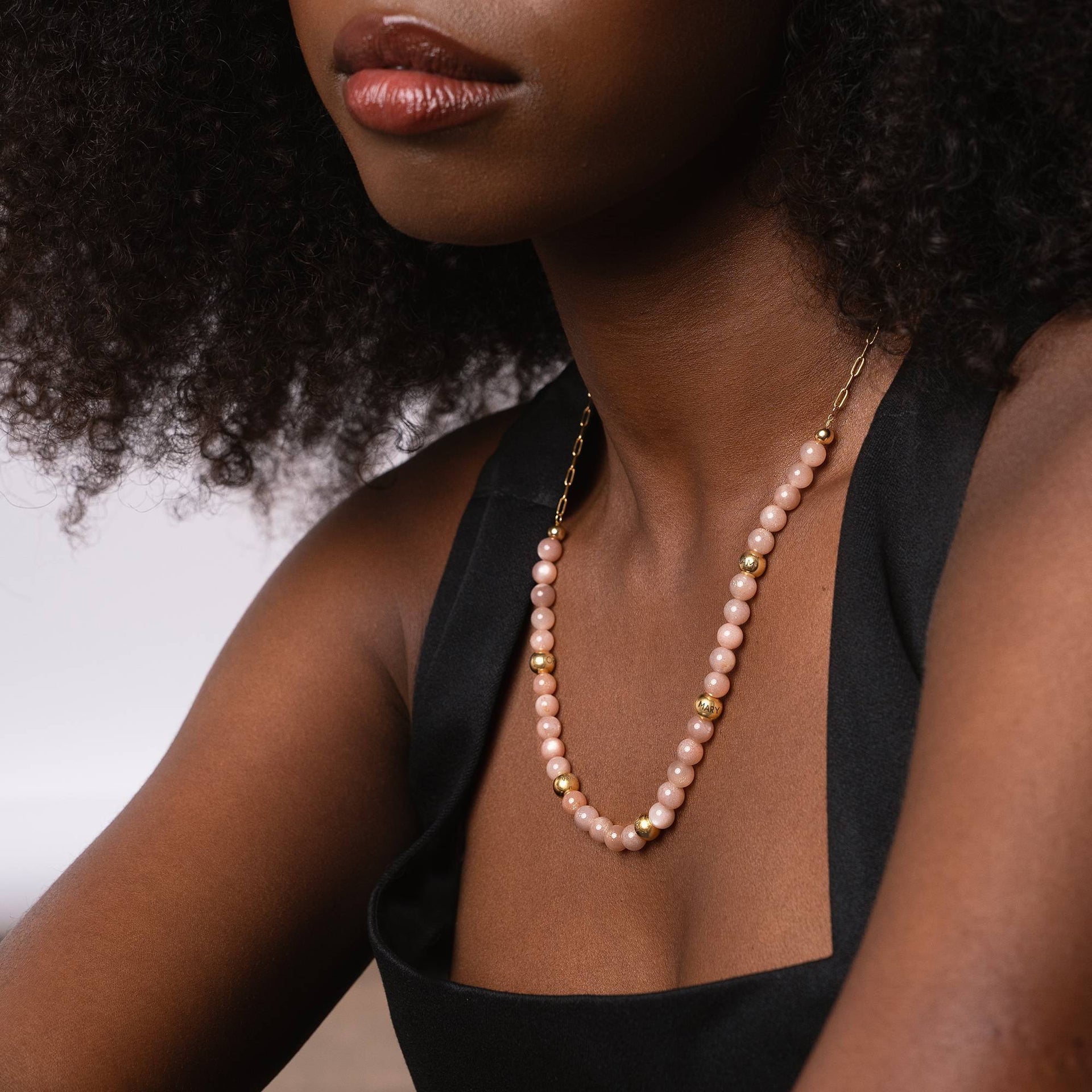 Sunstone Semi-Precious Balance Bead Necklace in 18K Gold Vermeil