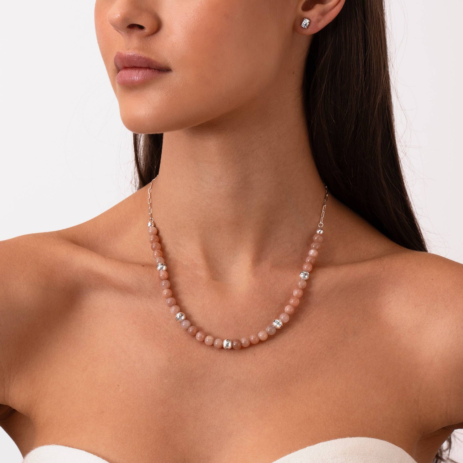 Sunstone Semi-Precious Balance Bead Necklace in Sterling Silver