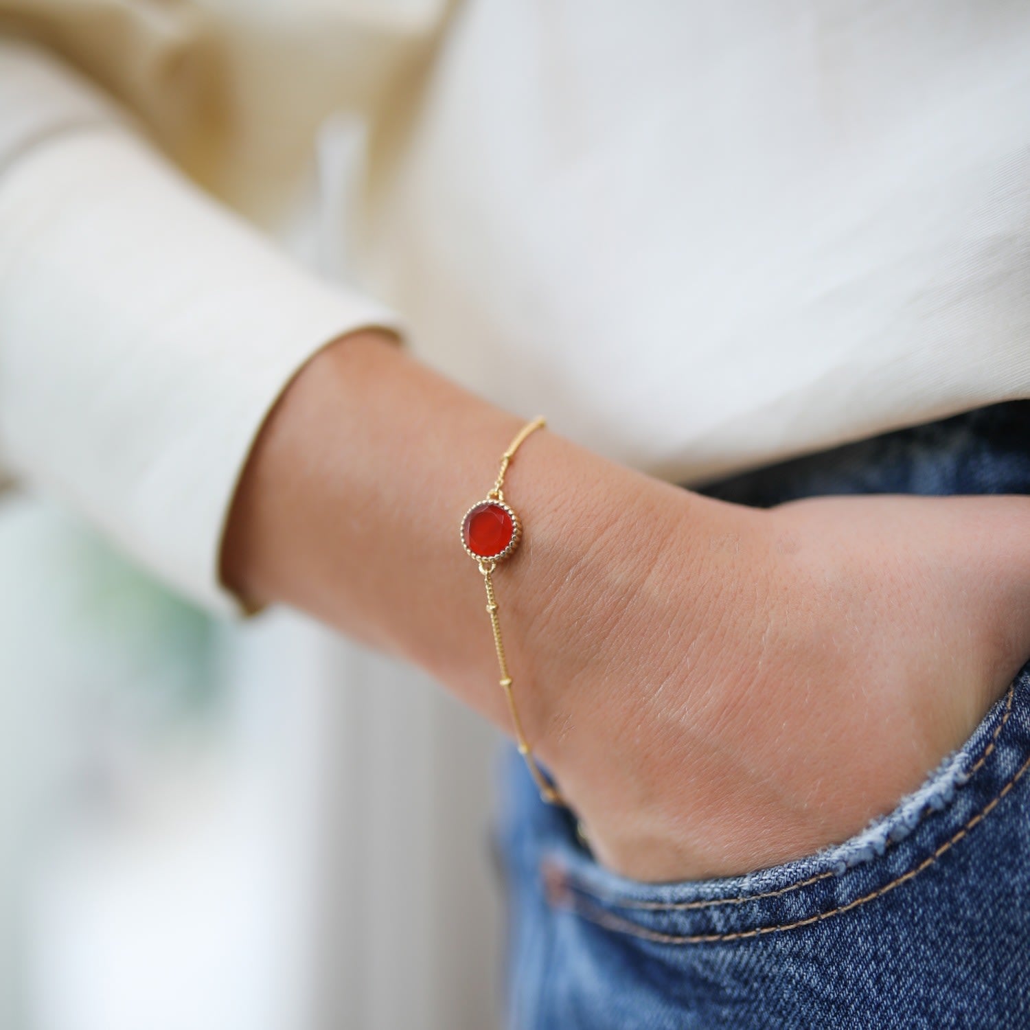 Barcelona July Birthstone Bracelet - Gold, Red