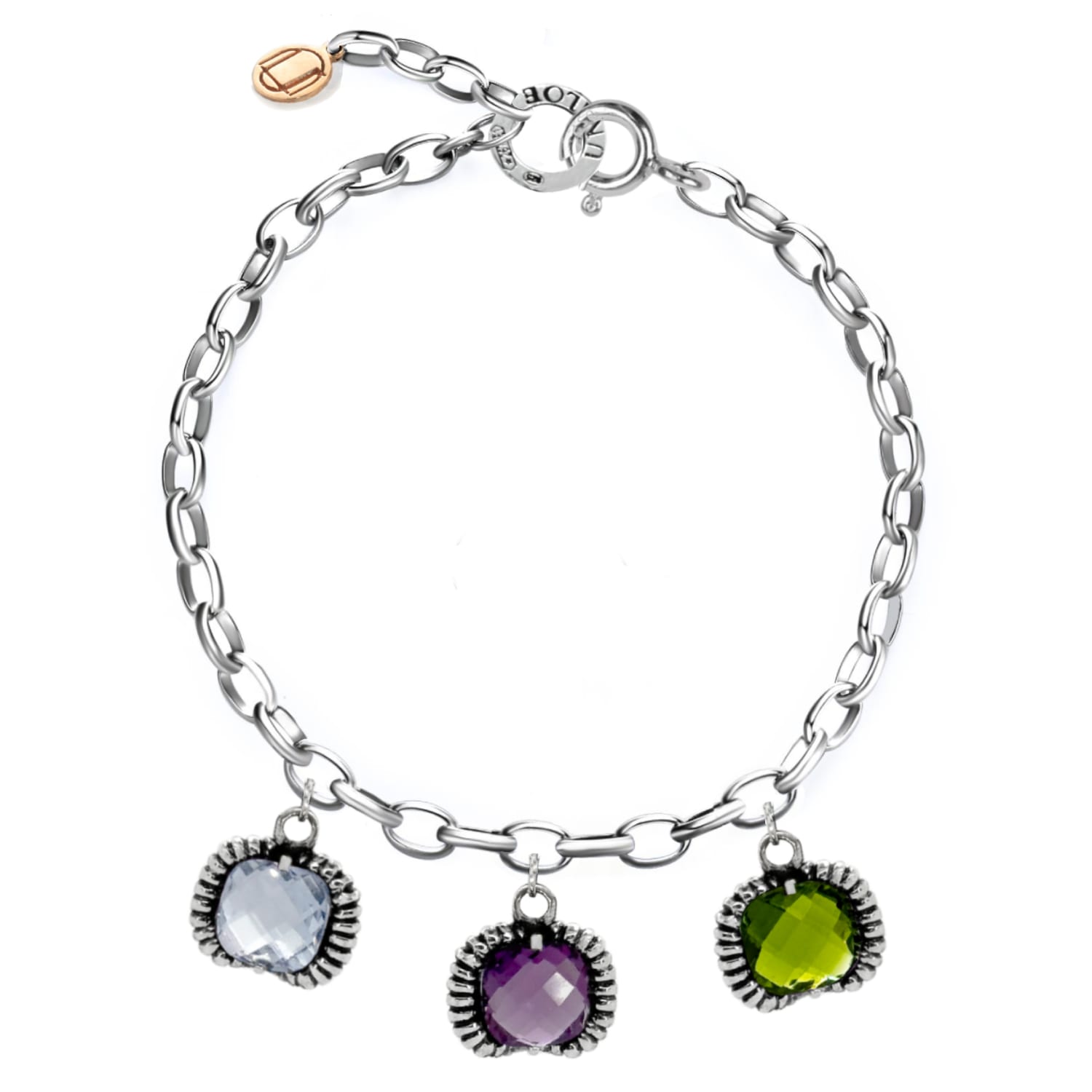 Super Fantasy Bracelet Silver– Timeless Elegance With Three Crystal Blue-Purple-Green