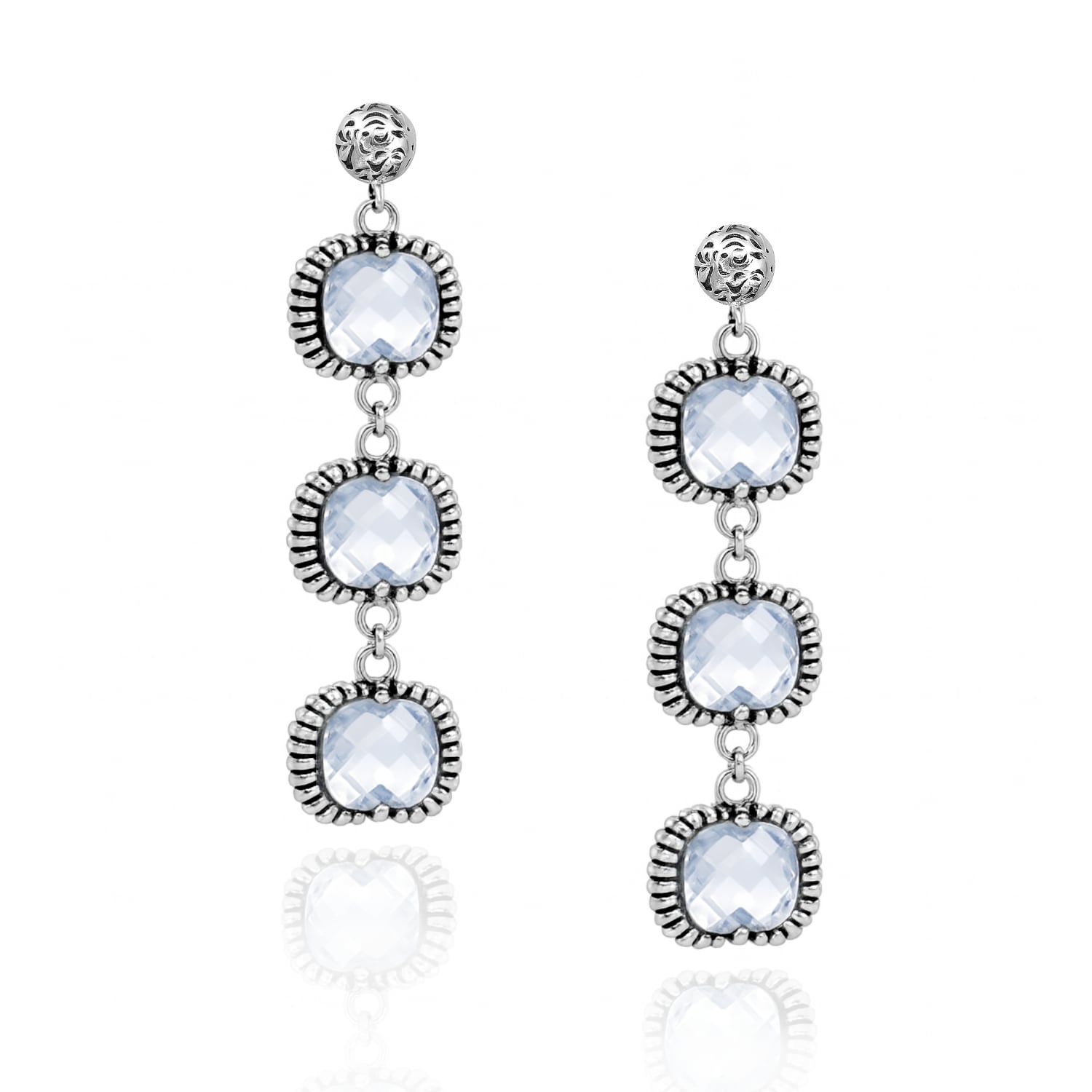 Super Fantasy Earrings Silver– Timeless Elegance With Three Blue Crystal