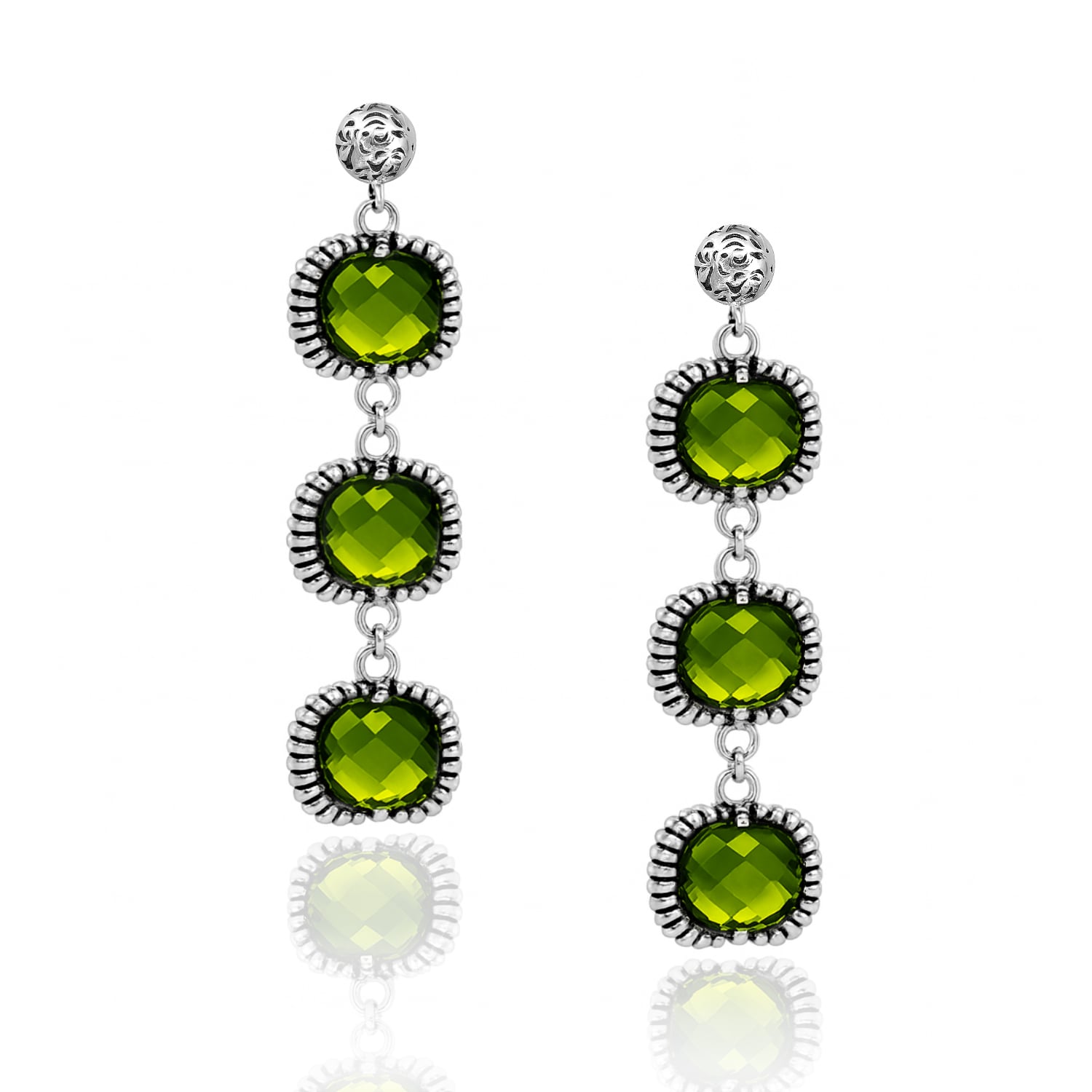 Super Fantasy Earrings Silver– Timeless Elegance With Three Green Crystal