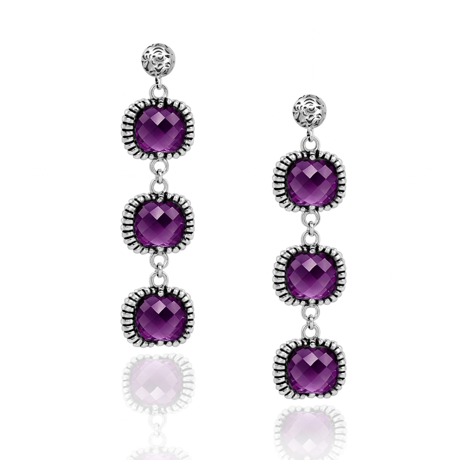 Super Fantasy Earrings Silver– Timeless Elegance With Three Purple Crystal