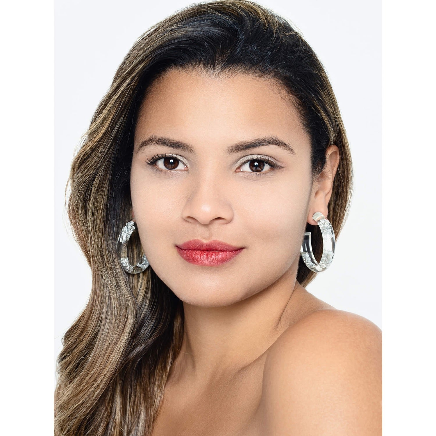 Silver Leaf Hoops In Clear