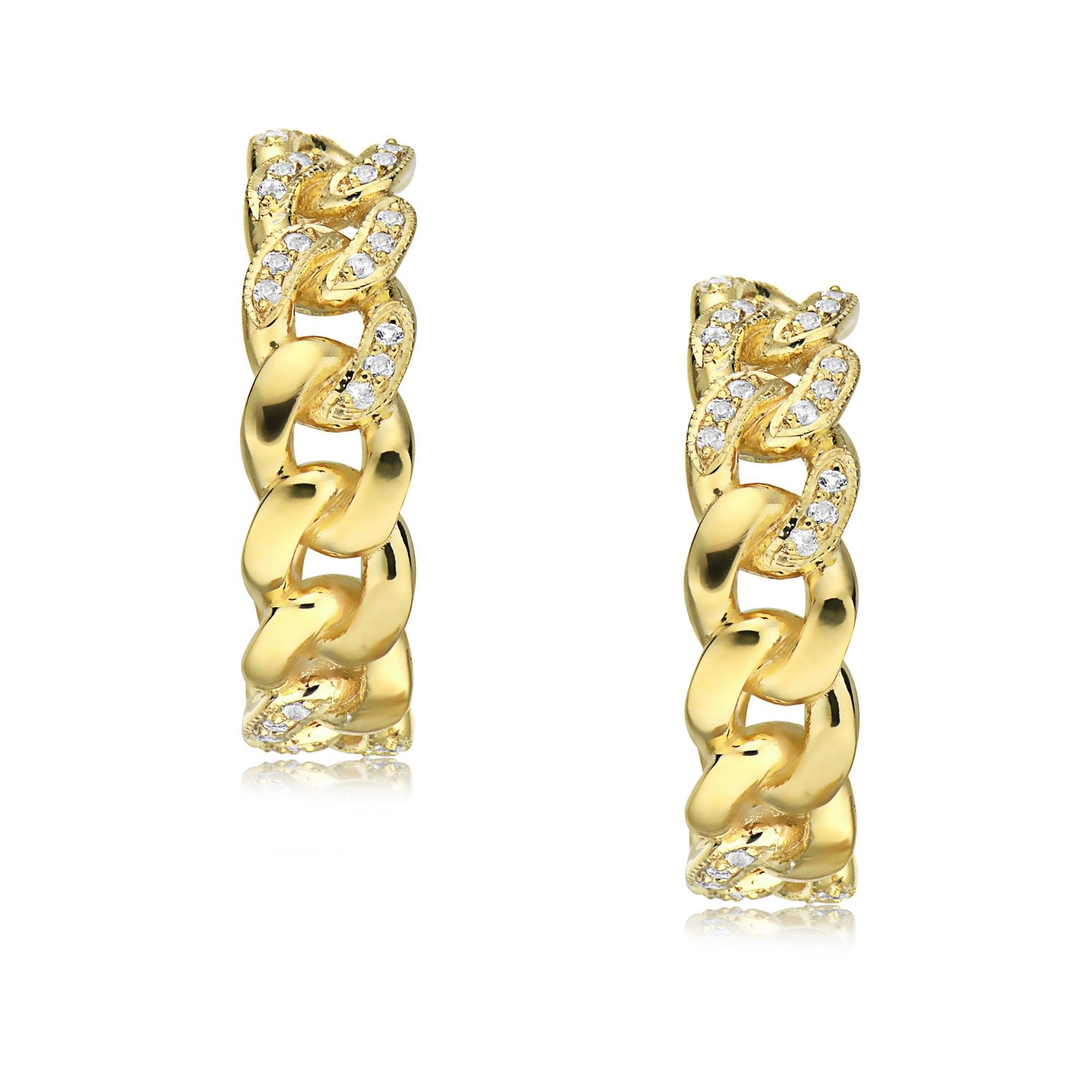 Nicole Gold Curb-Chain Hoops With White Sapphires