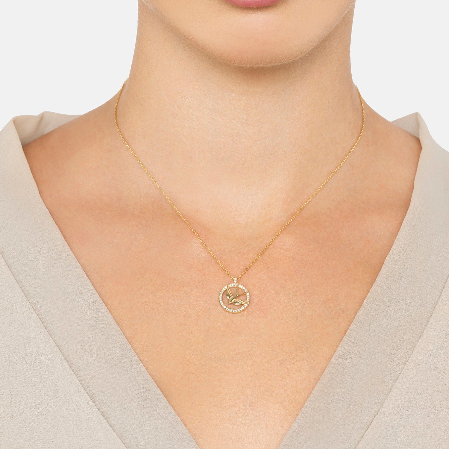 Swallow Halo Pendant Necklace Gold