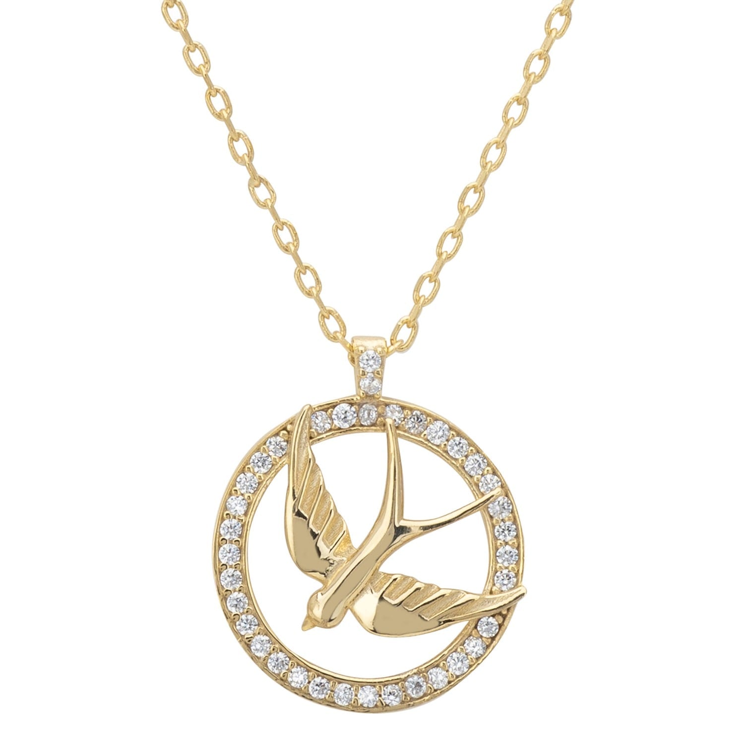 Swallow Halo Pendant Necklace Gold