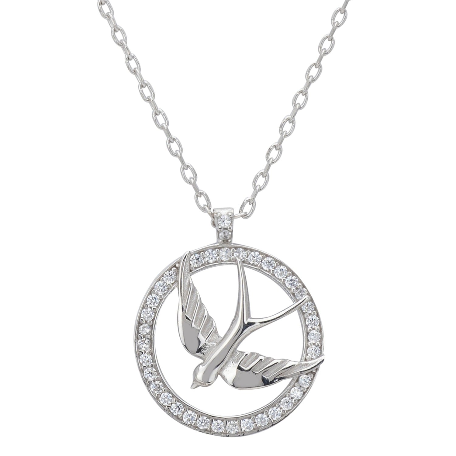 Swallow Halo Pendant Necklace Silver