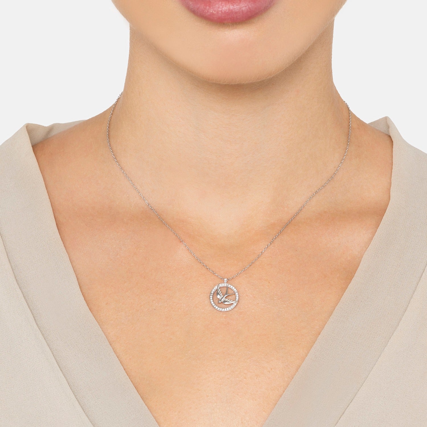 Swallow Halo Pendant Necklace Silver