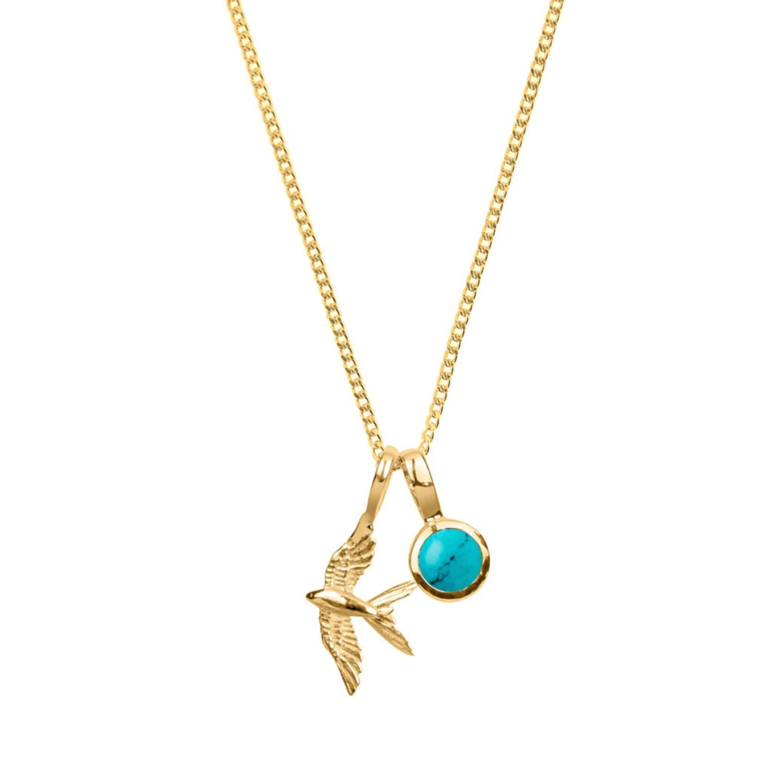 Swallow In Flight Gold Necklace With Turquoise Birthstone Charm