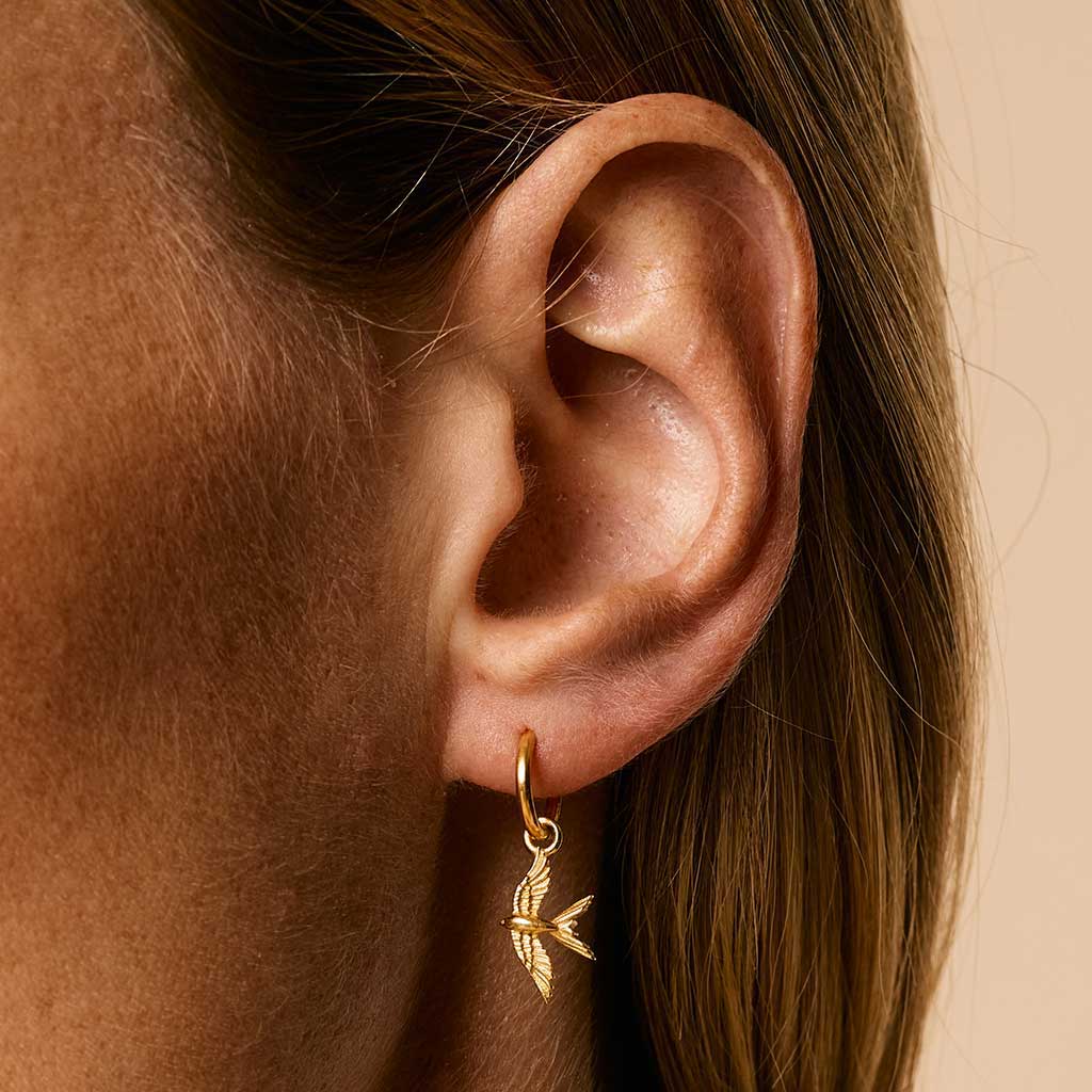 Swallow In Flight Gold Hoop Earrings