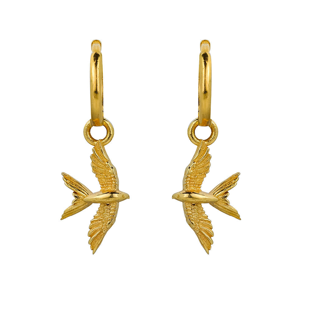 Swallow In Flight Gold Hoop Earrings