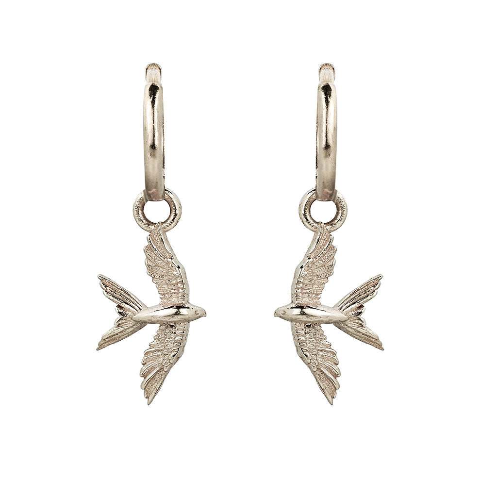 Swallow In Flight Silver Hoop Earrings