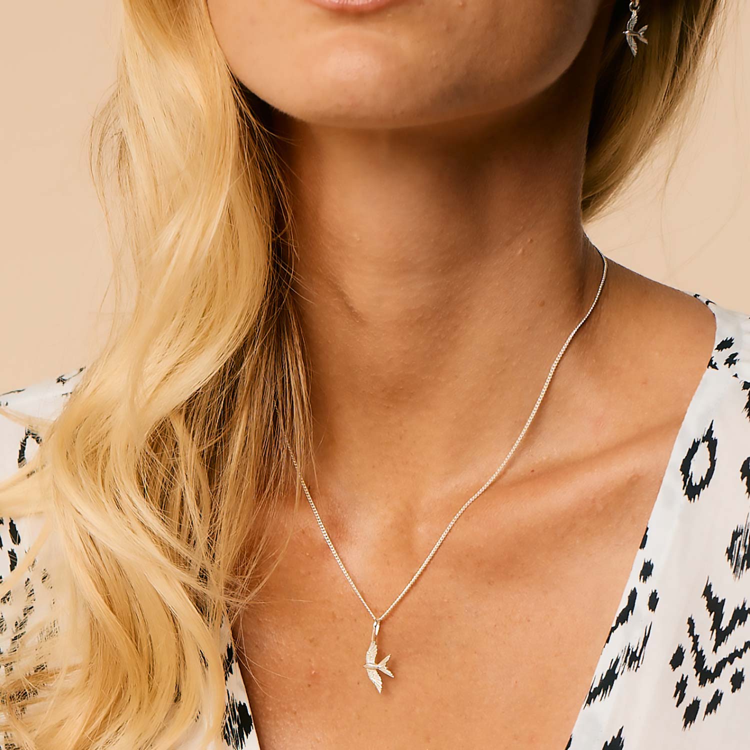 Swallow In Flight Silver Necklace