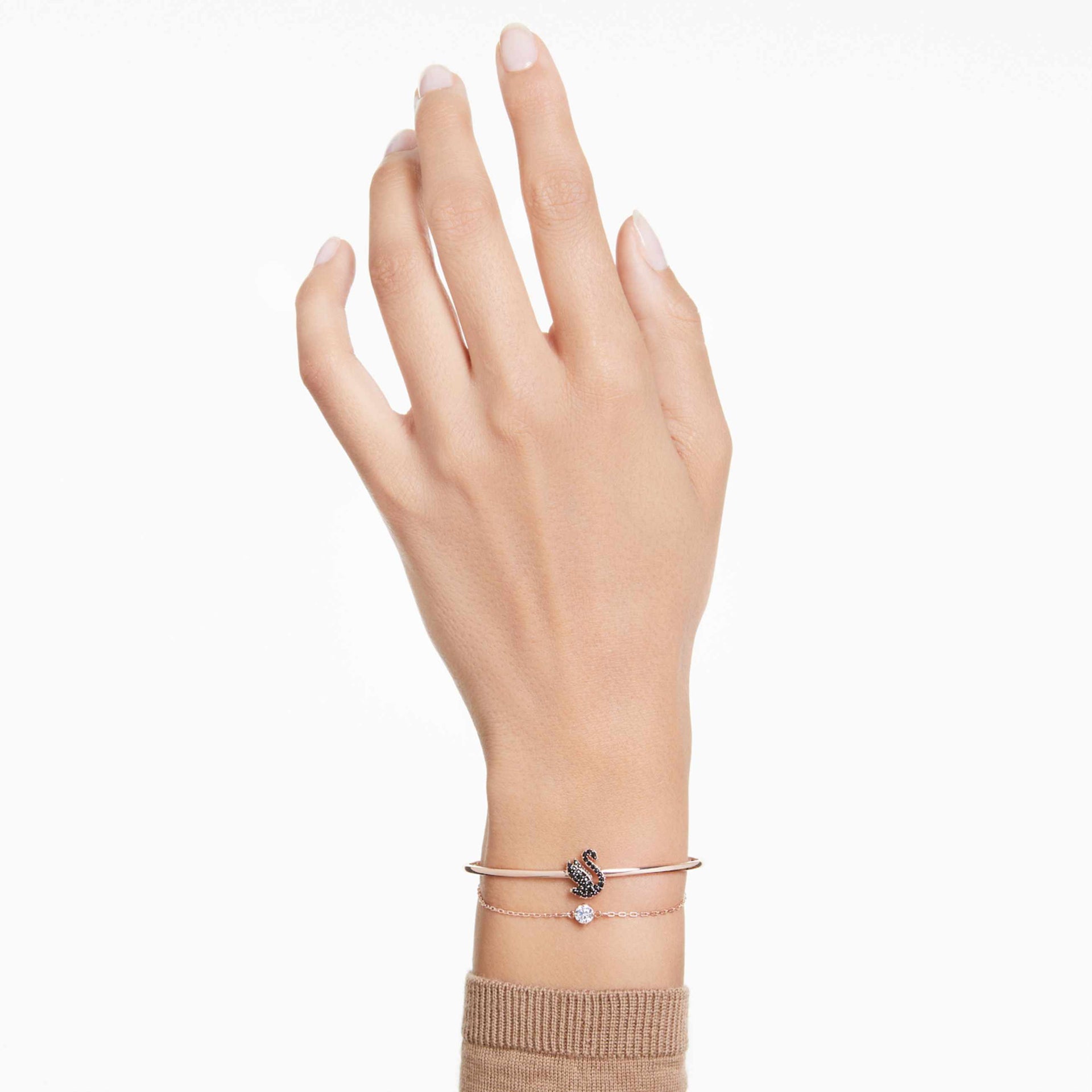 SWAN BANGLE SWAN BLACK ROSE GOLD TONE PLATED