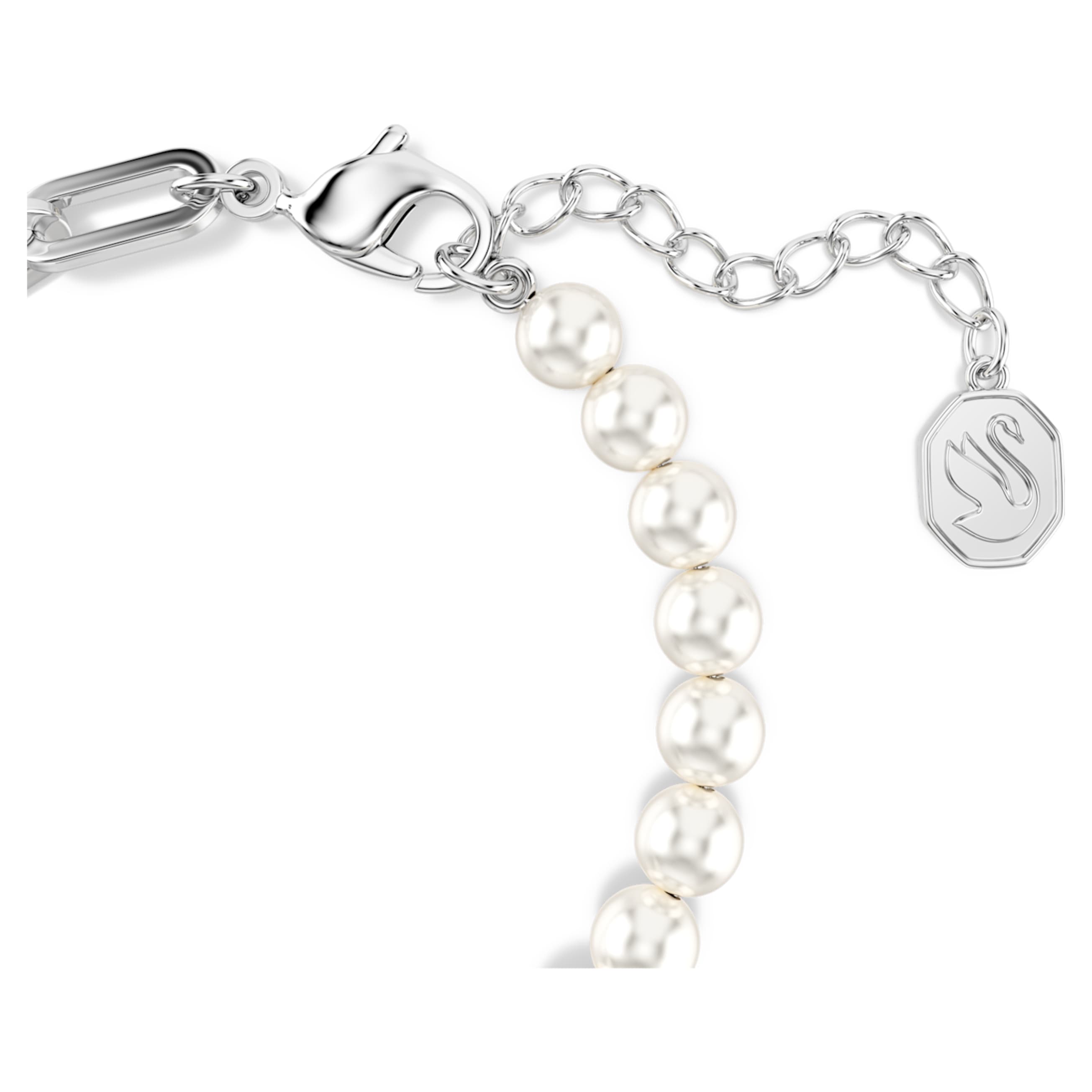 SWAN BRACELET CRYSTAL PEARL SWAN BLACK MIXED METAL FINISH