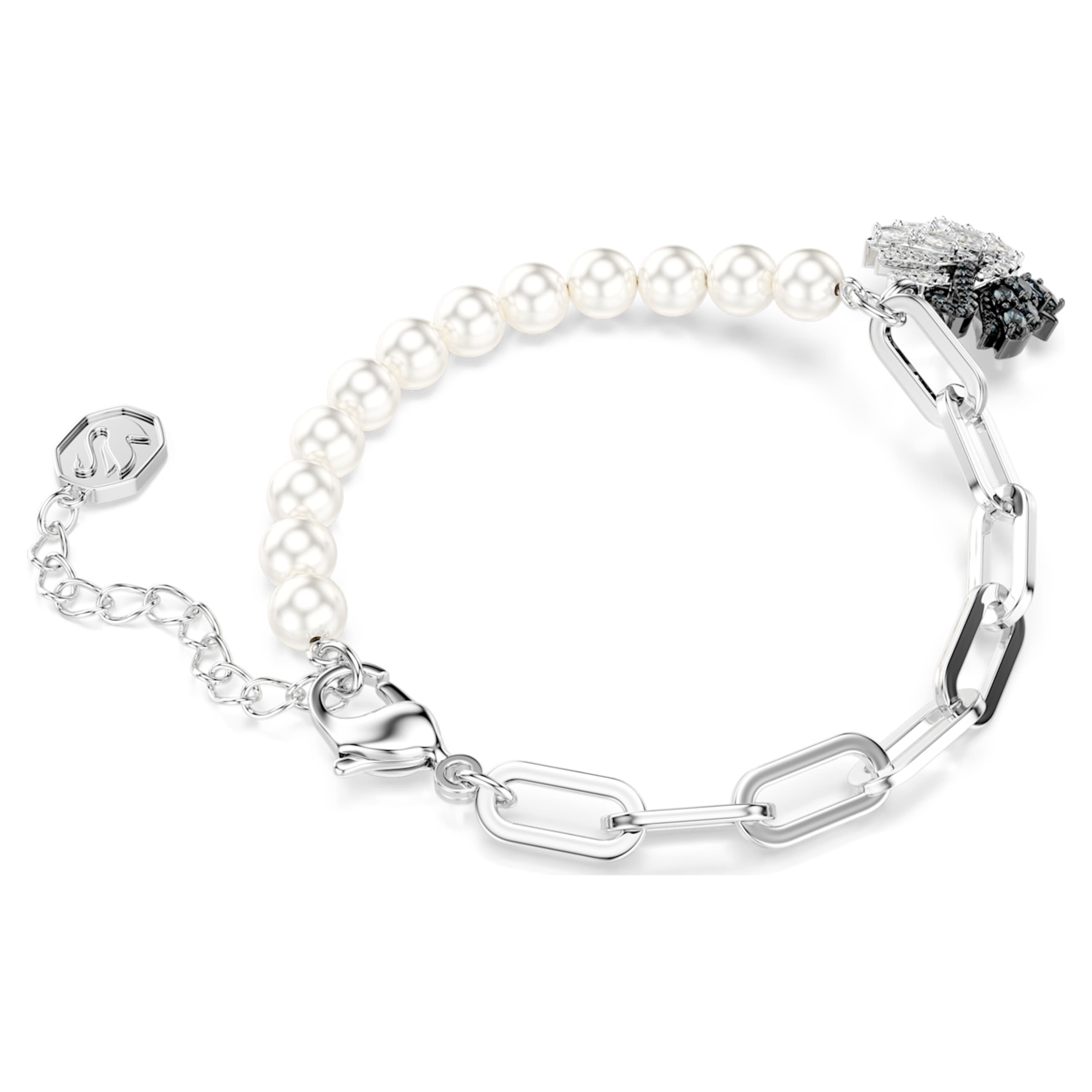 SWAN BRACELET CRYSTAL PEARL SWAN BLACK MIXED METAL FINISH