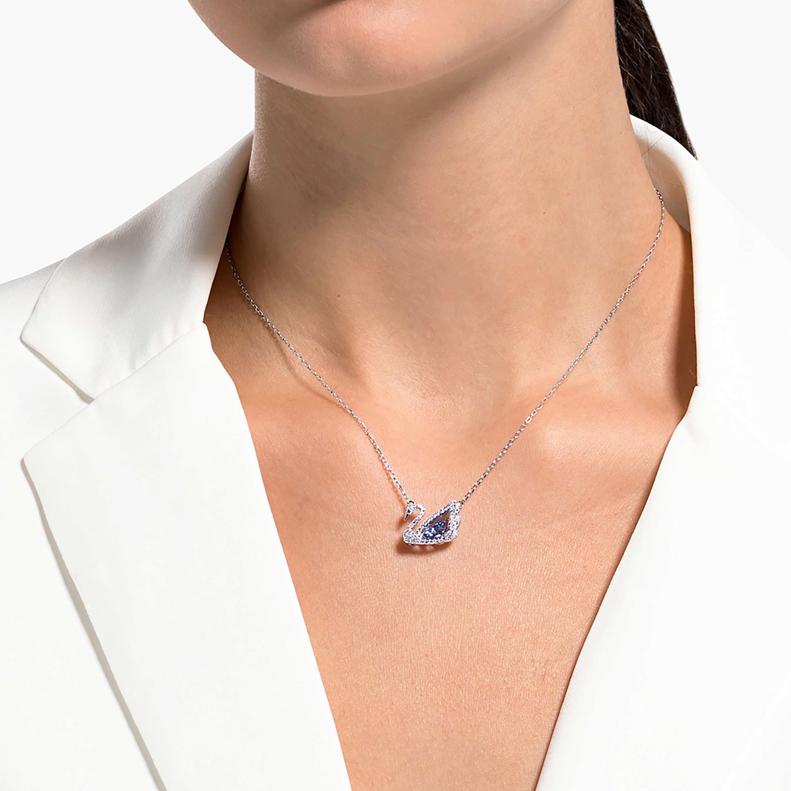SWAN NECKLACE DANCING SWAN BLUE RHODIUM PLATED