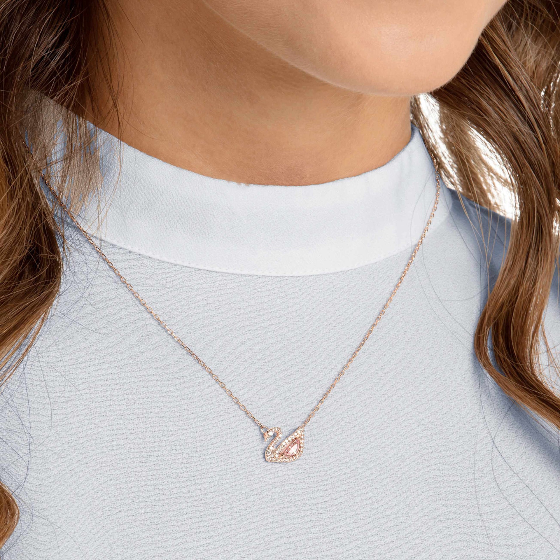 SWAN NECKLACE SWAN PINK ROSE GOLD TONE PLATED