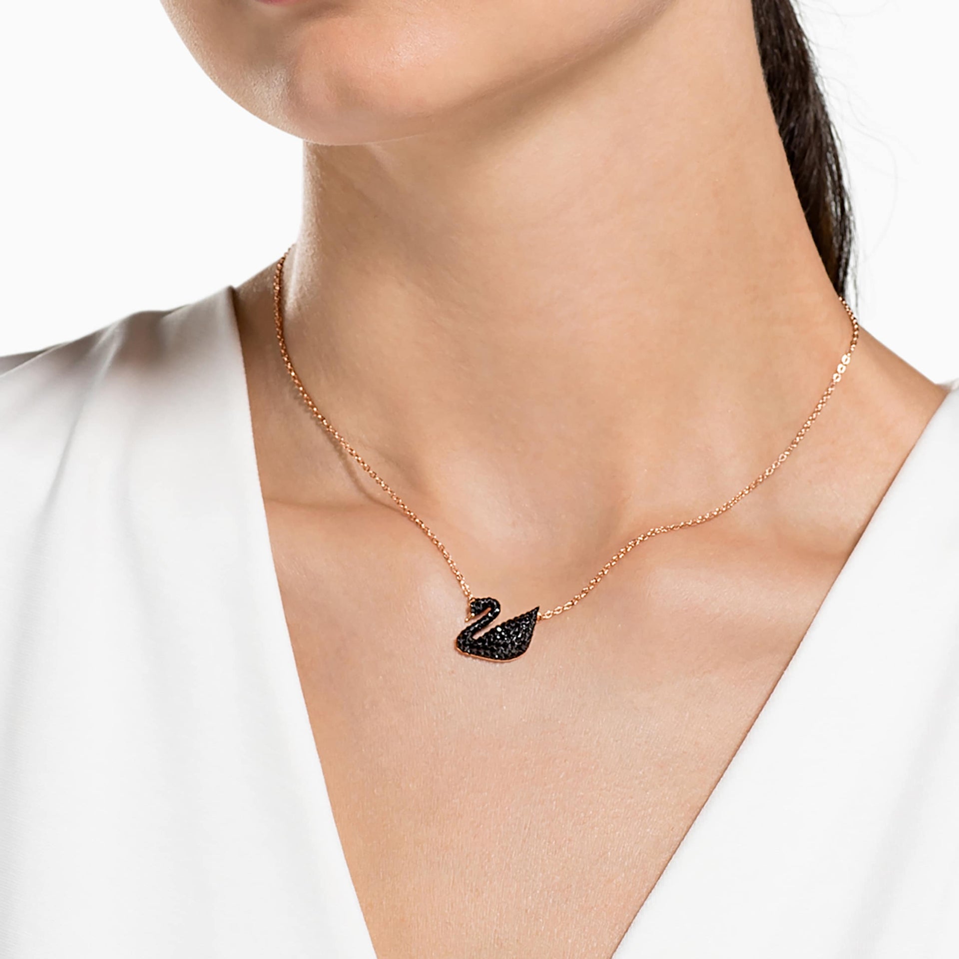 SWAN PENDANT SWAN BLACK ROSE GOLD TONE PLATED
