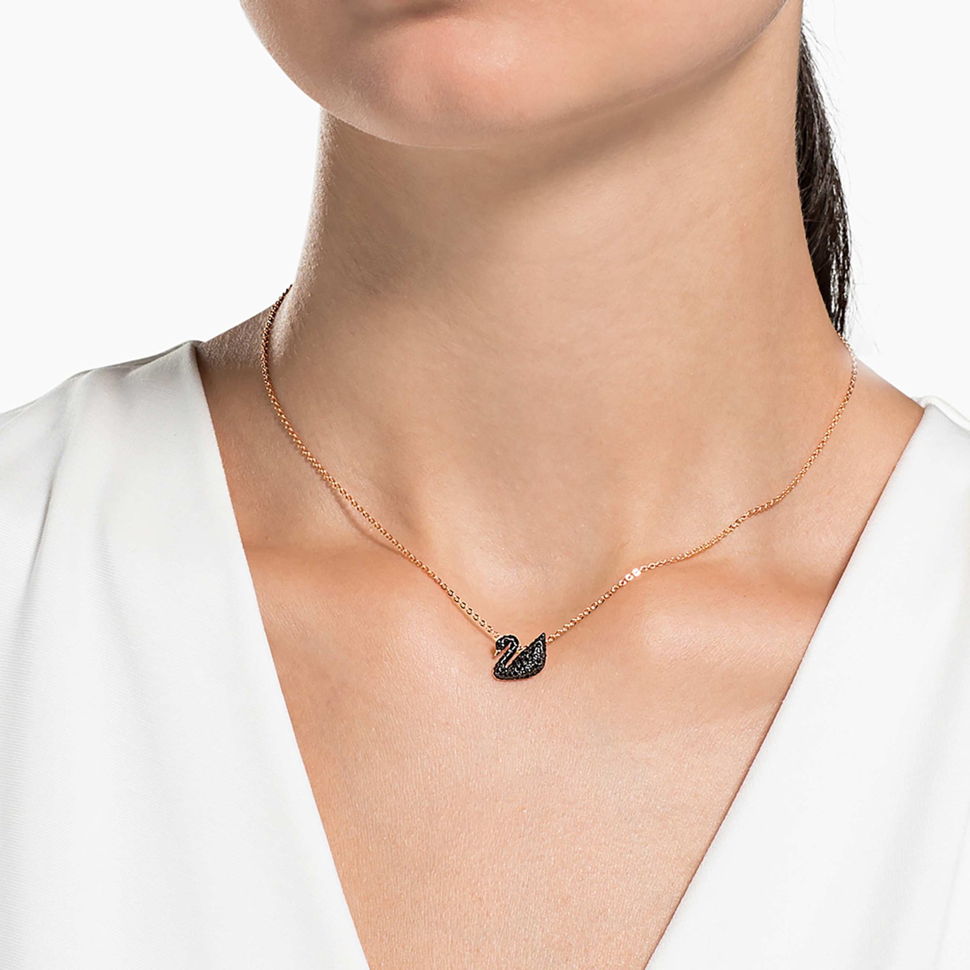 SWAN PENDANT SWAN SMALL BLACK ROSE GOLD TONE PLATED