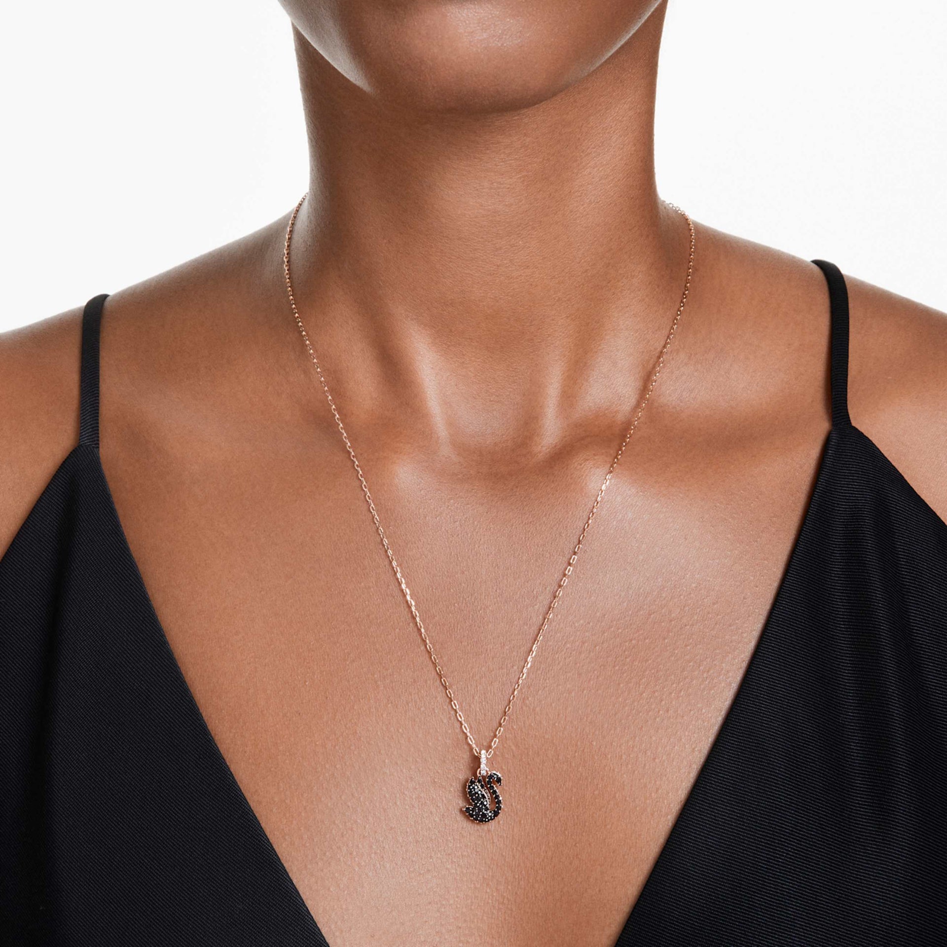SWAN PENDANT SWAN SMALL BLACK ROSE GOLD TONE PLATED