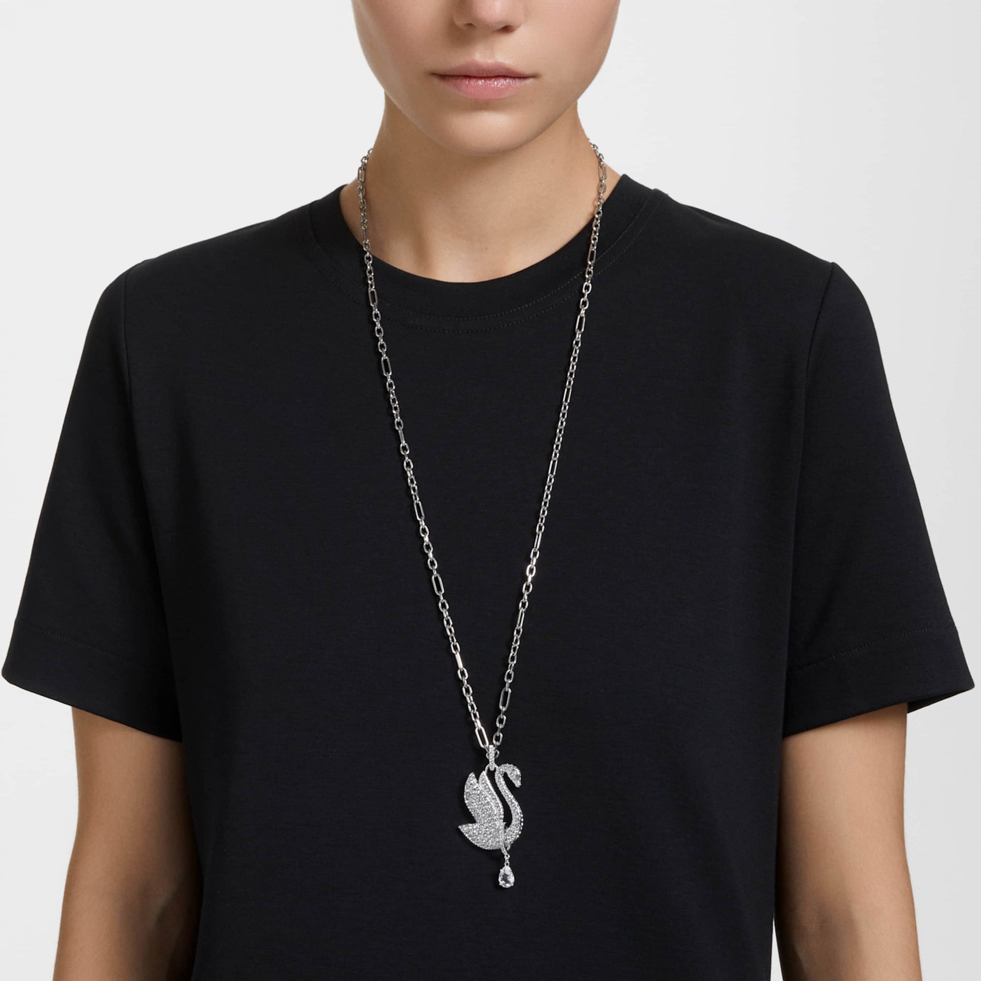 SWAROVSKI ICONIC SWAN NECKLACE SWAN LONG WHITE RHODIUM PLATED