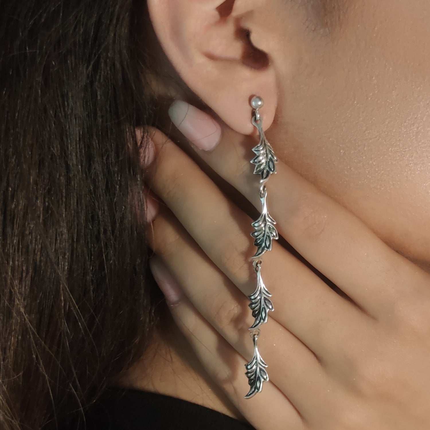 Sway Sterling Silver Leaf Earrings - Long Dangle - Jewelry For Women