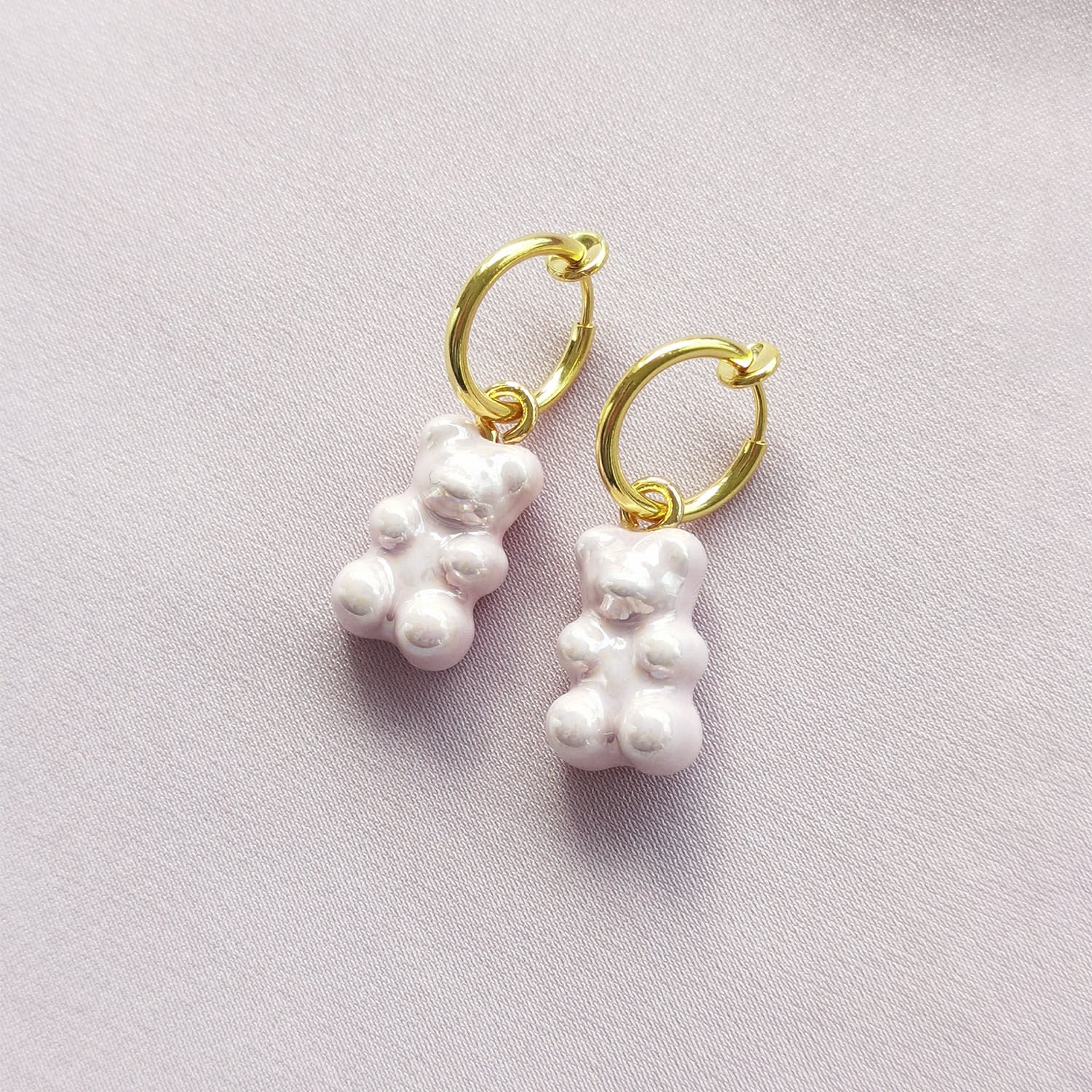 Sweet Pink Porcelain Gummy Bear Clip On Earrings