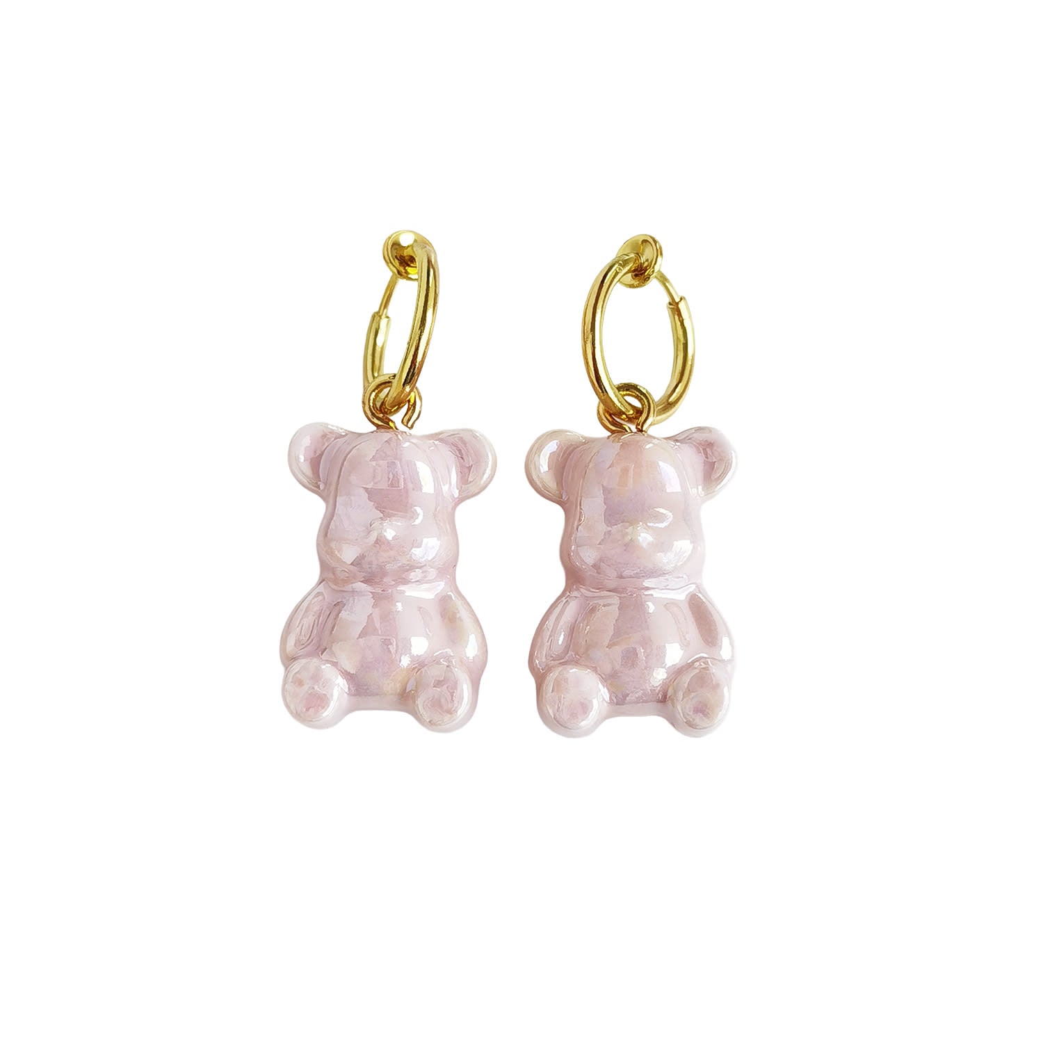 Sweet Pink Porcelain Teddy Bear Clip On Earrings