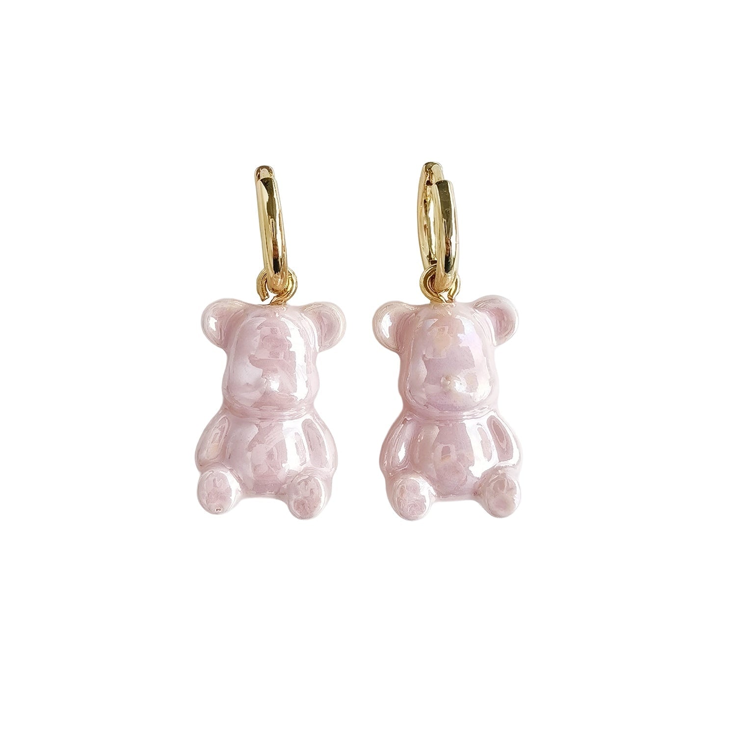 Sweet Pink Porcelain Teddy Bear Earrings