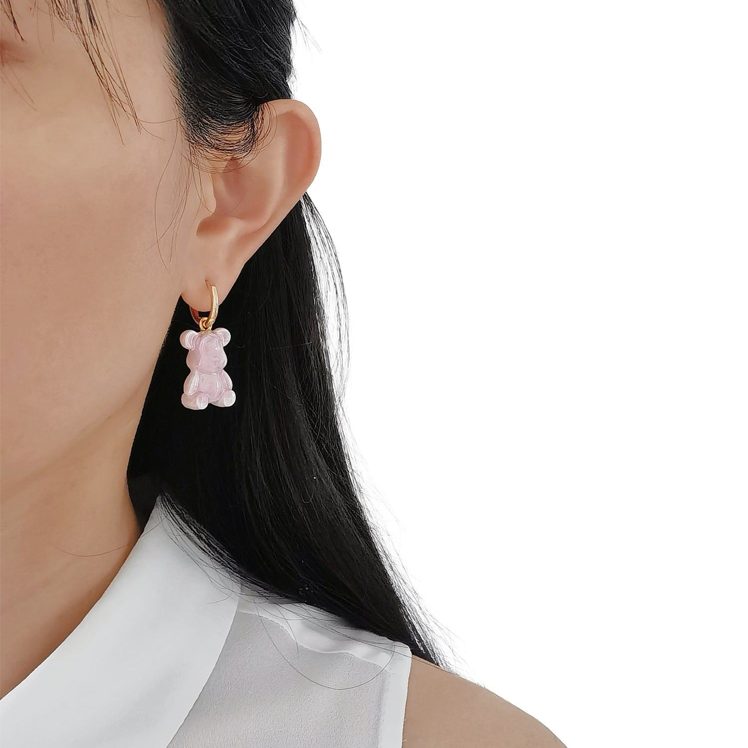 Sweet Pink Porcelain Teddy Bear Earrings
