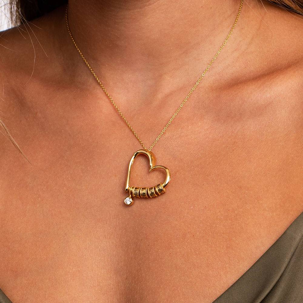Charming Heart Necklace with Engraved Beads & Diamond in Gold Plating