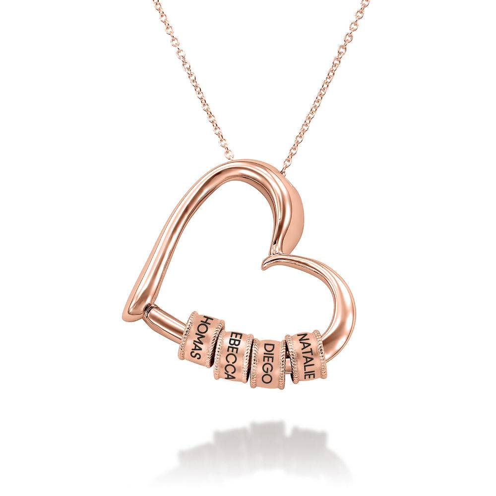 Charming Heart Necklace with Engraved Beads in Rose Gold Plating