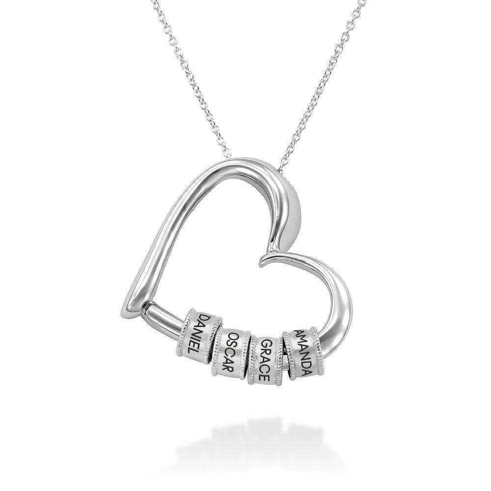 Gift for Mom - Charming Heart Necklace with Engraved Beads in Sterling Silver - Custom Mother Jewelry - Mom Necklace - Gift for Grandma