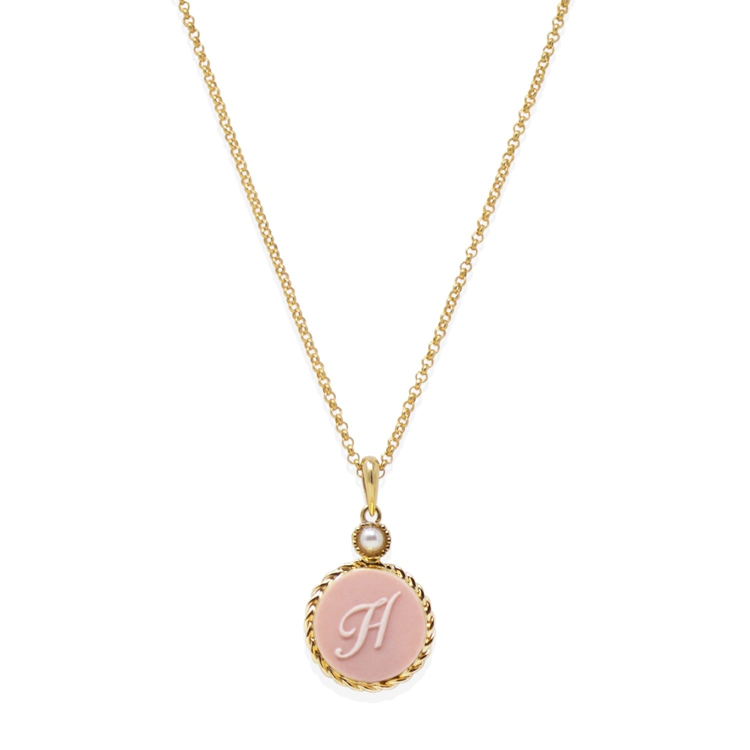 Gold Vermeil Pink Cameo Initial Necklace