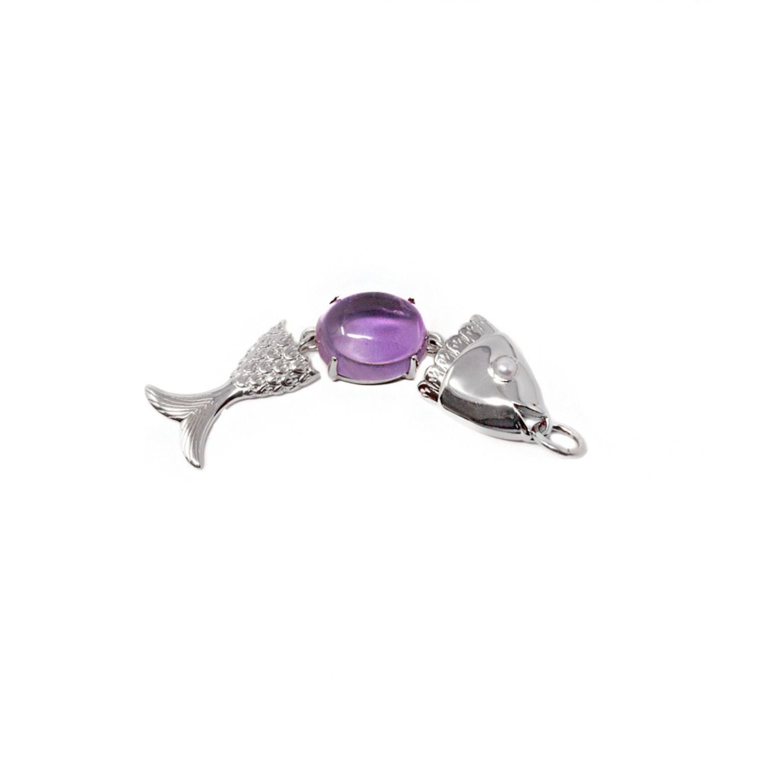 Swimming Neshama Fish Pendant- Amethyst & Freshwater Pearl- Silver