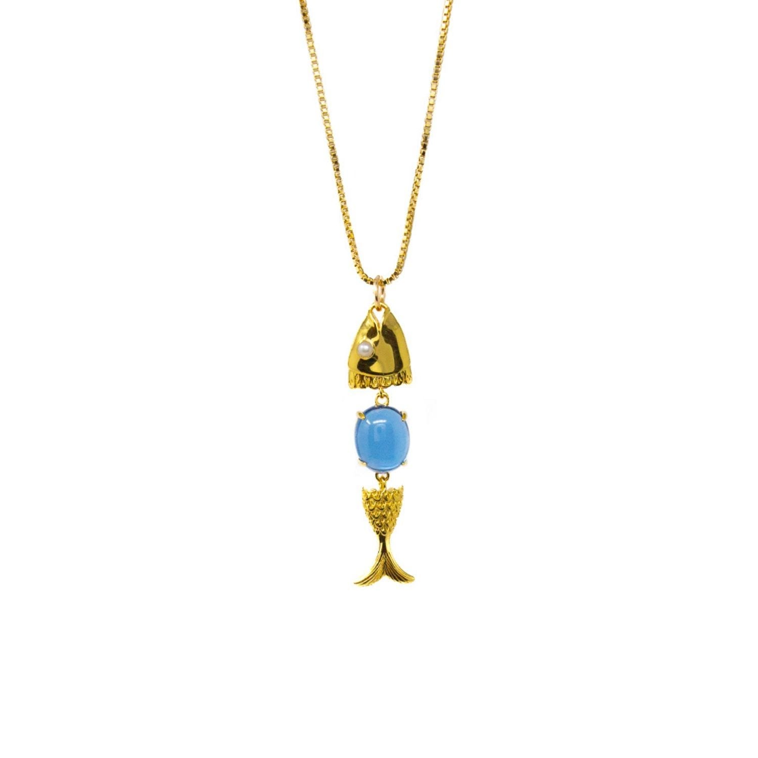 Swimming Fish Neshama Pendant- Blue Spinel- Gold