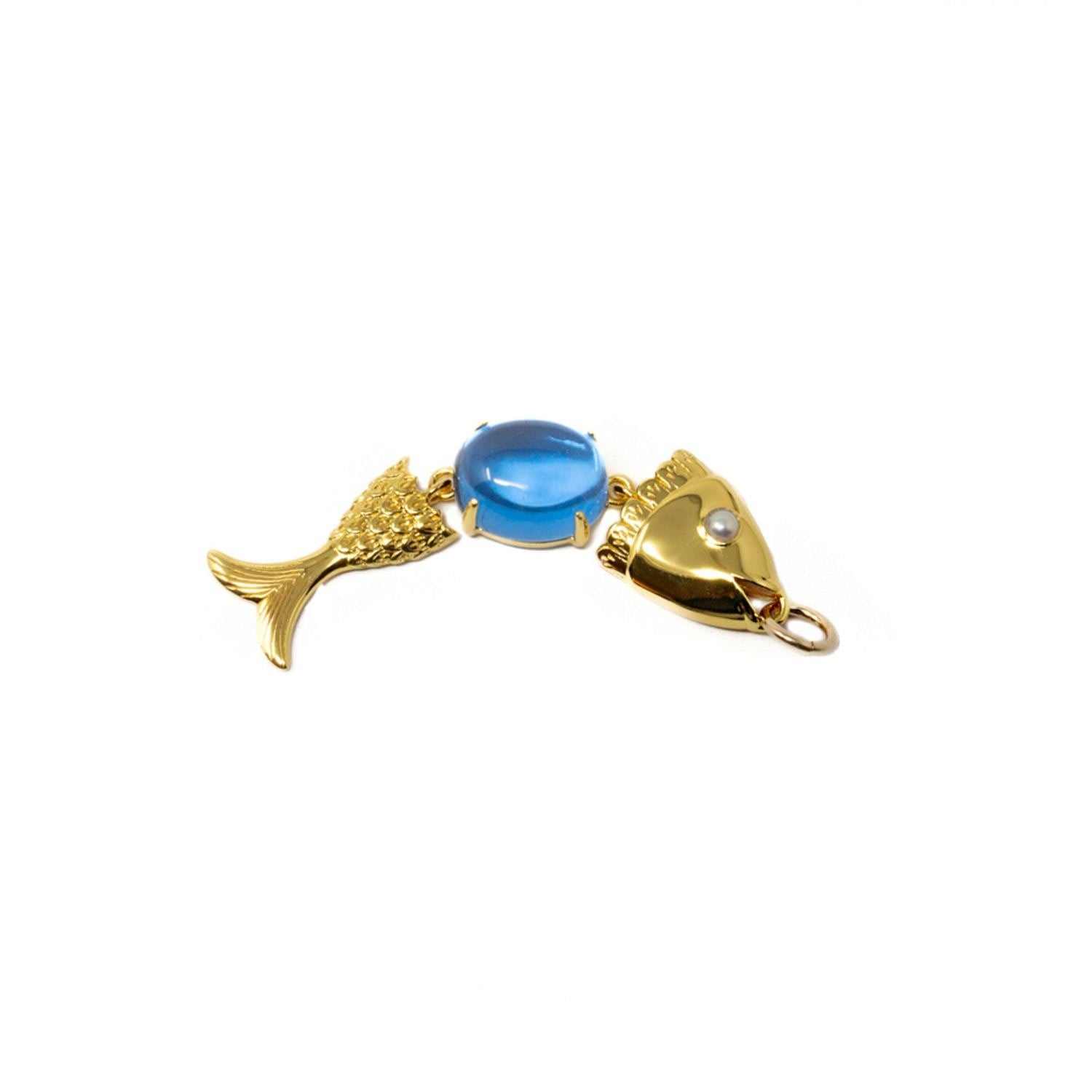 Swimming Fish Neshama Pendant- Blue Spinel- Gold