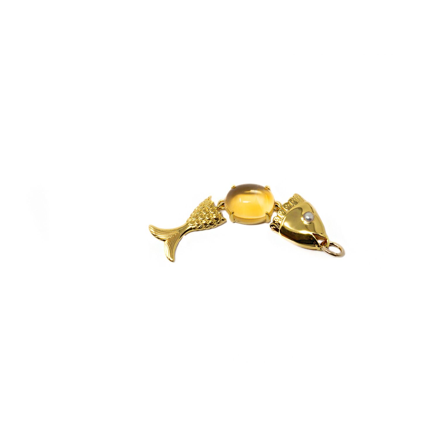 Swimming Fish Neshama Pendant- Citrine & Freshwater Pearl, Gold