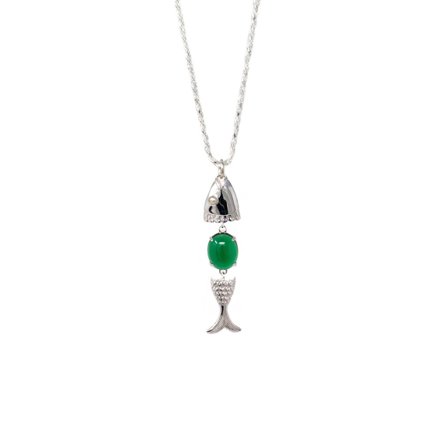Swimming Fish Neshama Pendant- Green Spinel- Silver