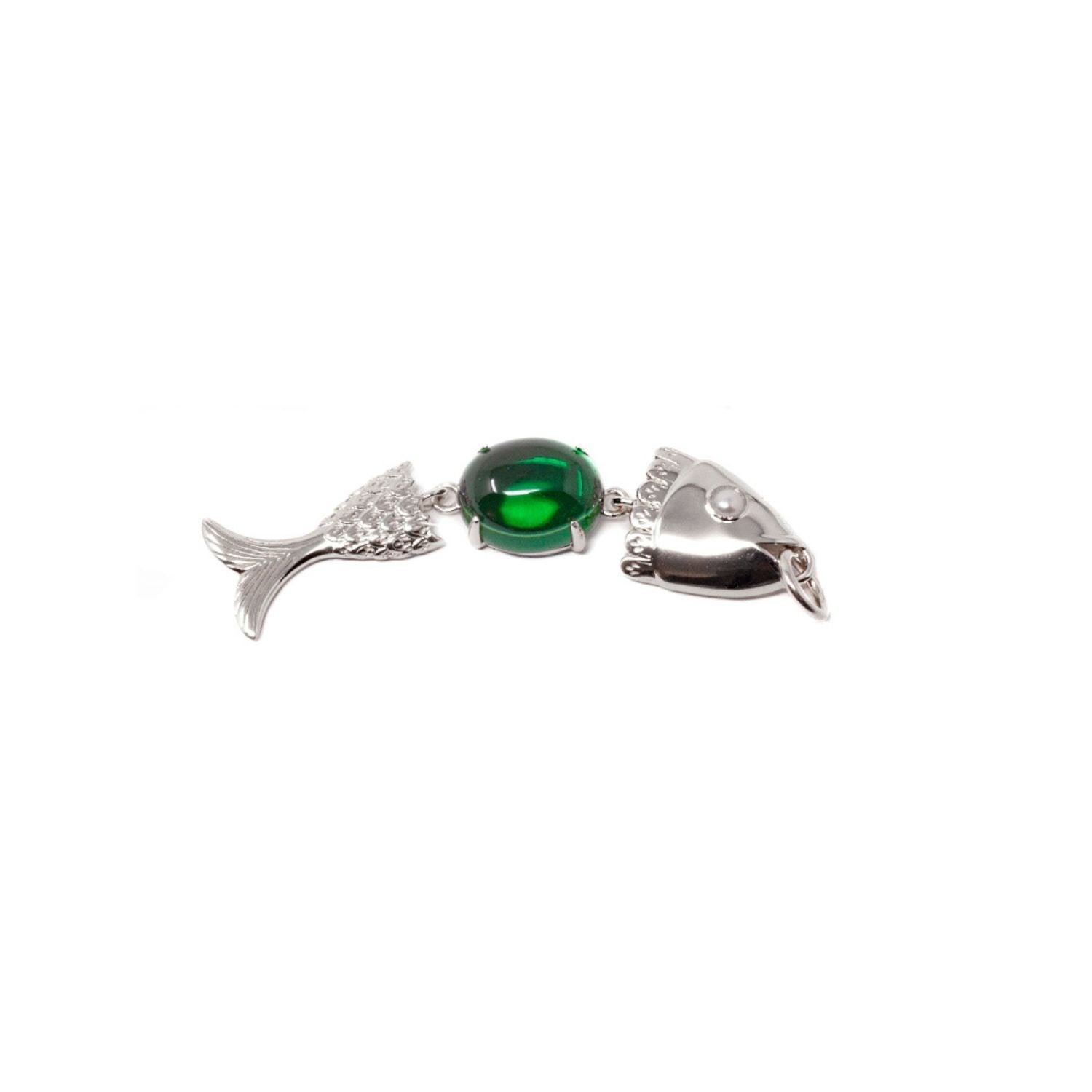 Swimming Fish Neshama Pendant- Green Spinel- Silver