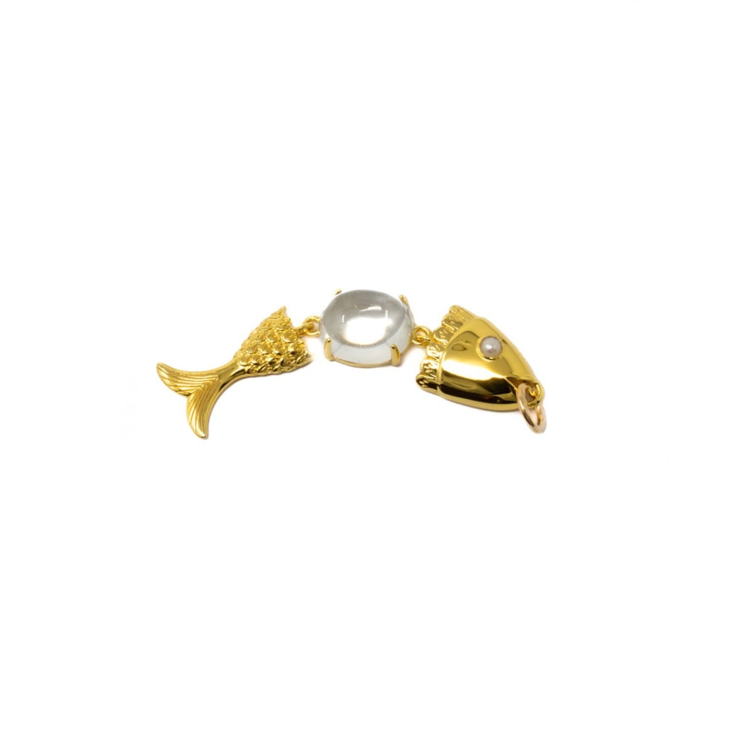 Swimming Fish Neshama Pendant- White Topaz- Gold