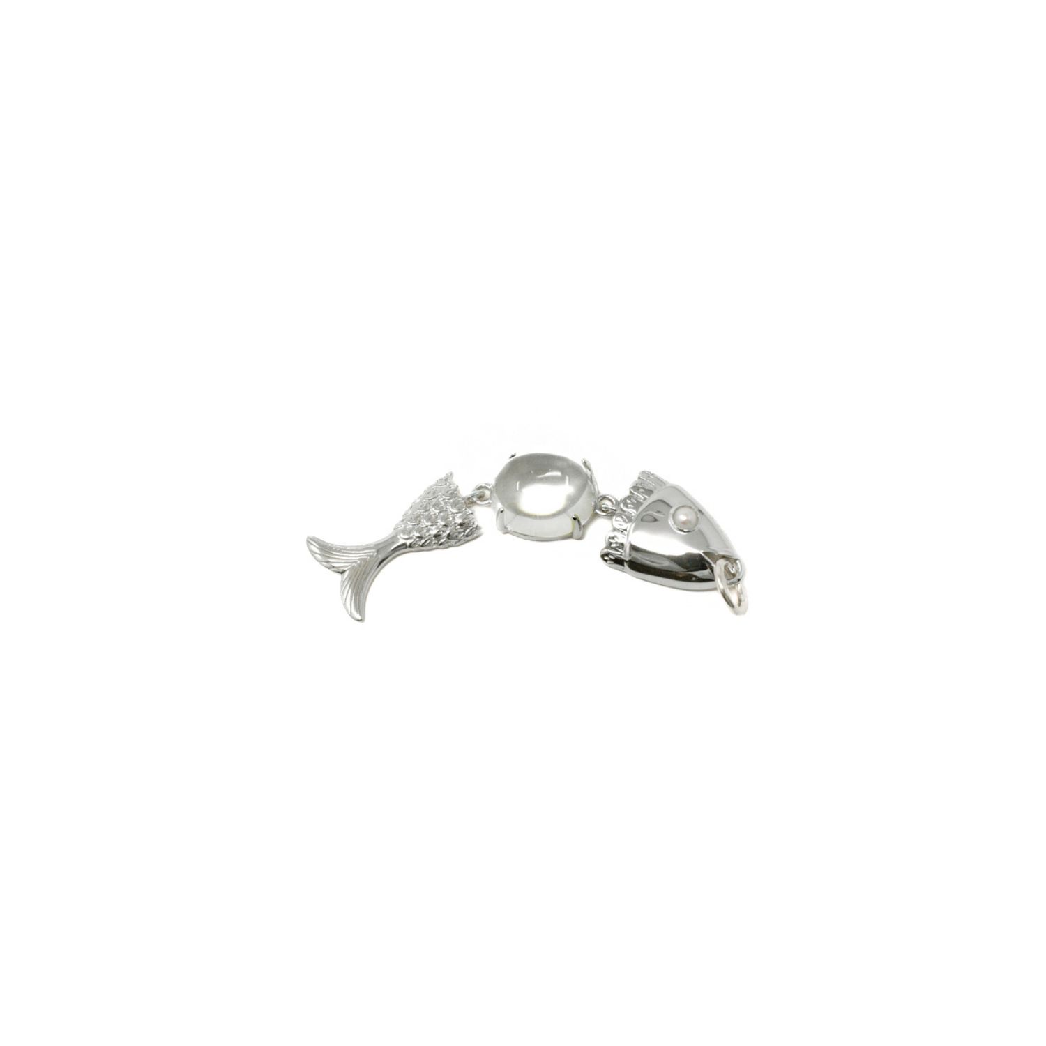 Swimming Fish Neshama Pendant- White Topaz & Freshwater Pearl, Silver