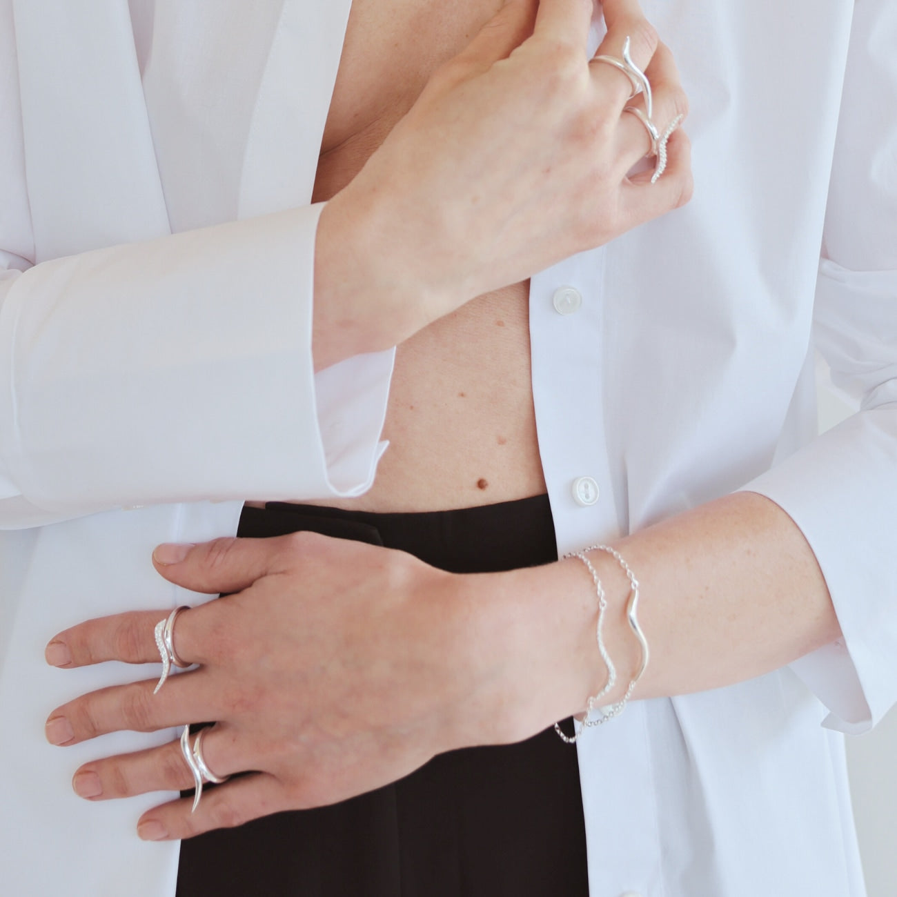 Swirl Bracelet Silver With Clear Cz